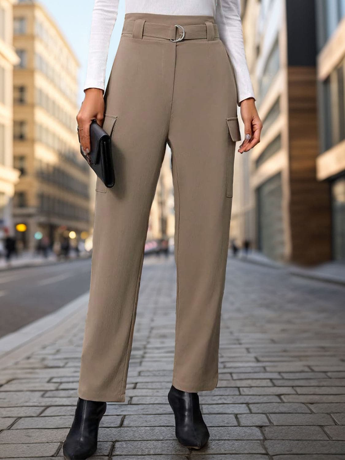 Perfee Classic High Rise Straight Leg Trousers