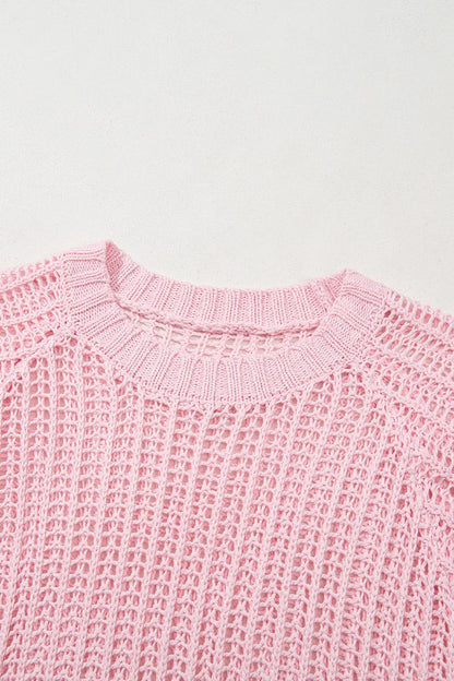 Hollow-out Crochet Side Tied Short Sleeve Knit Cover Up