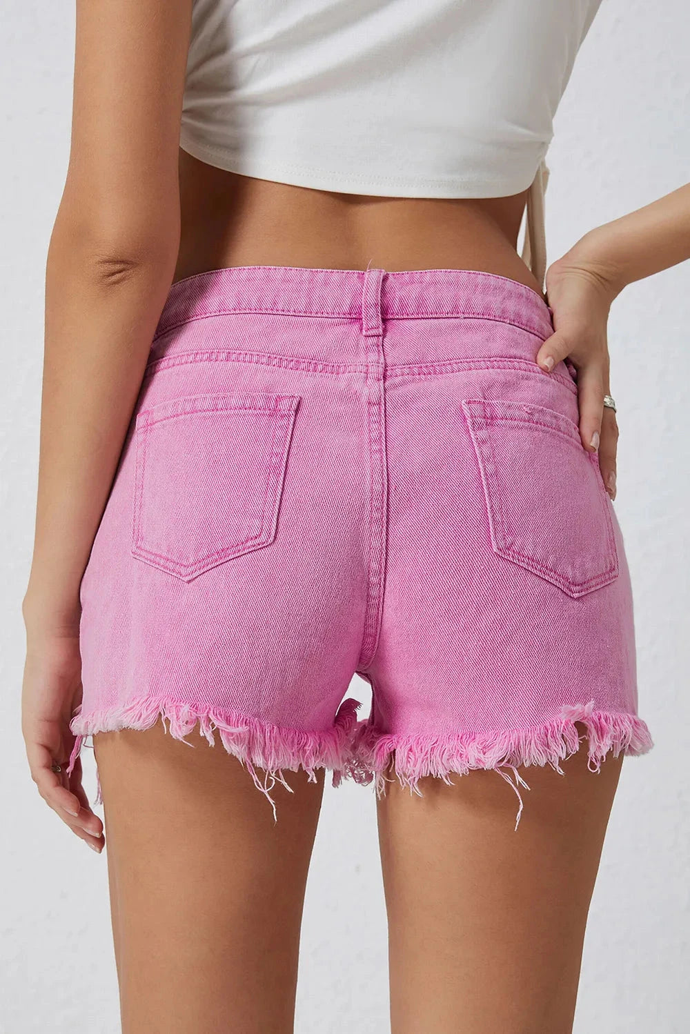Crossover Cutie High Rise Distressed Denim Shorts Coco’s Tee Boutique
