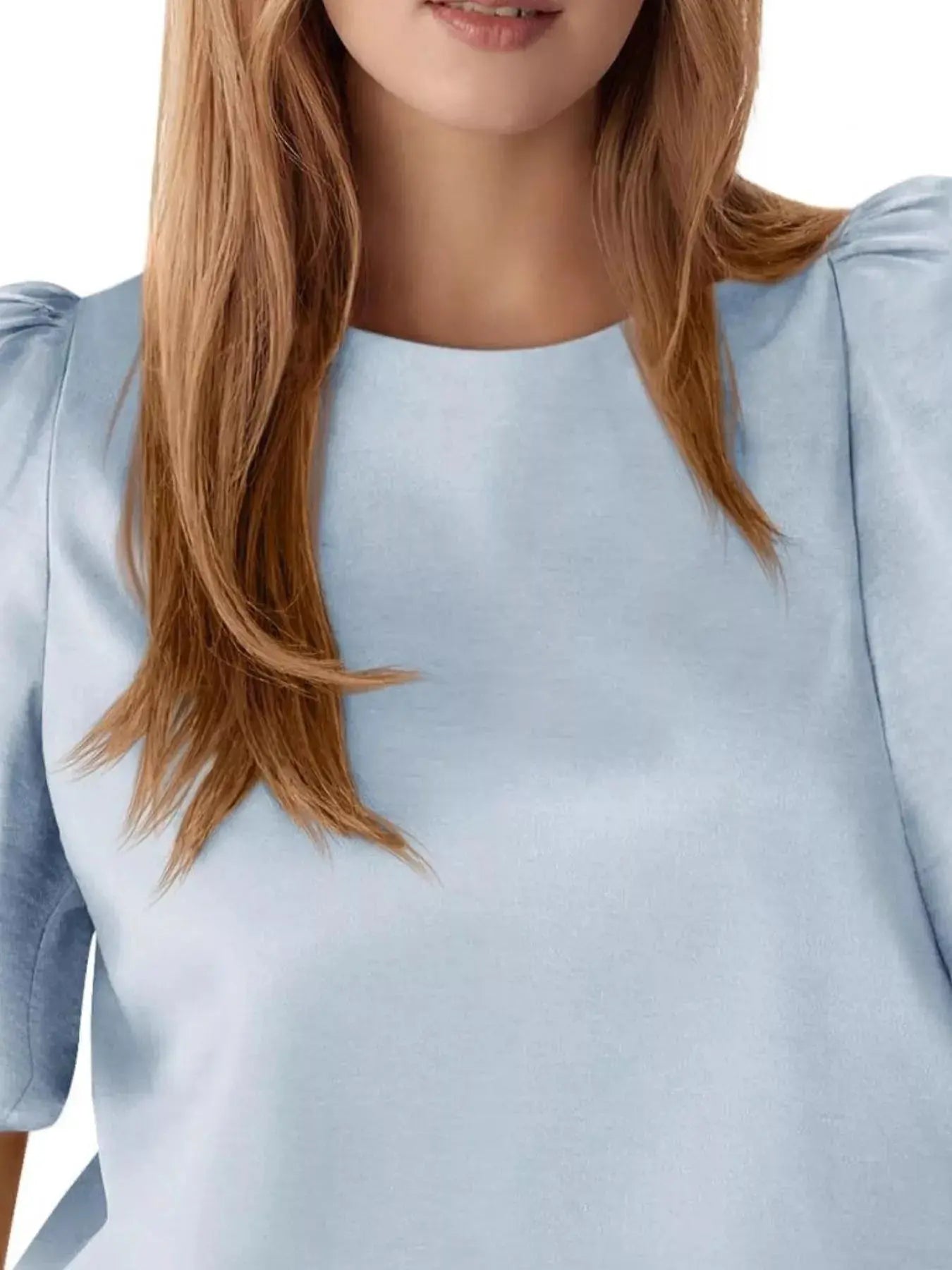 Round Neck Puff Sleeve Satin Top Simply Love