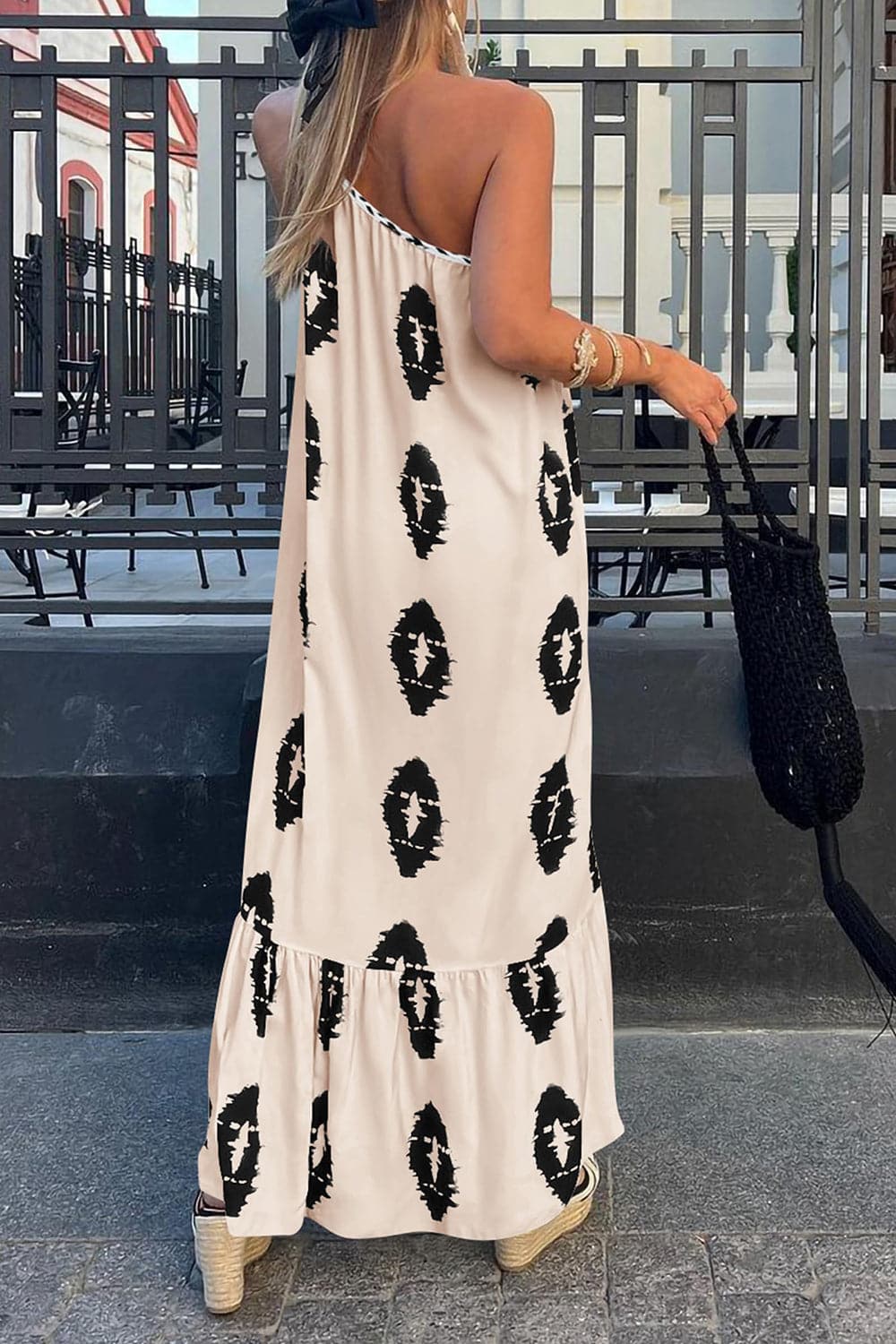 Printed Single Shoulder Maxi Dress.