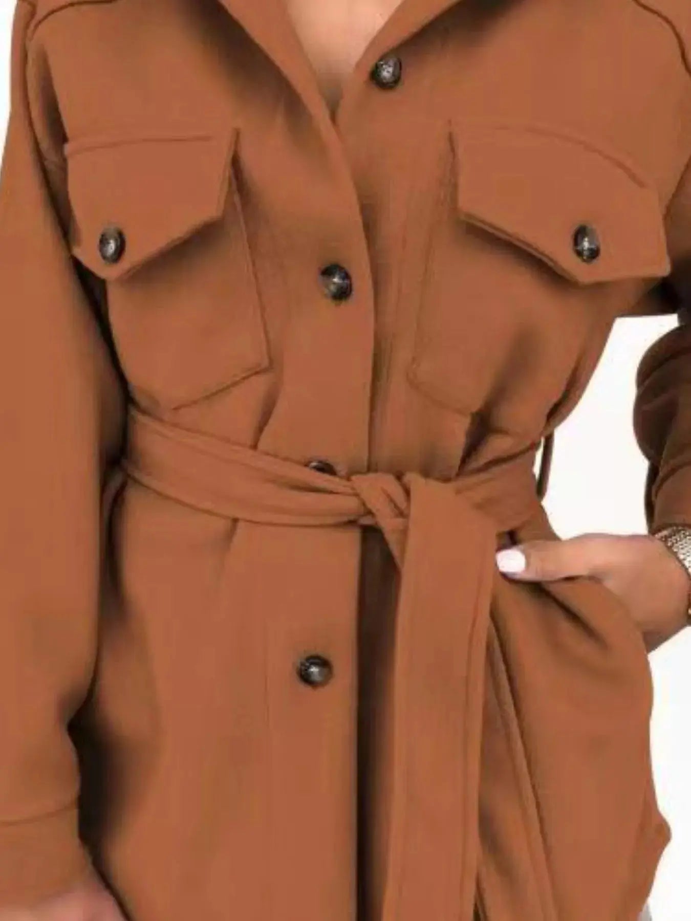 Button-Down Tie Waist Coat Simply Love