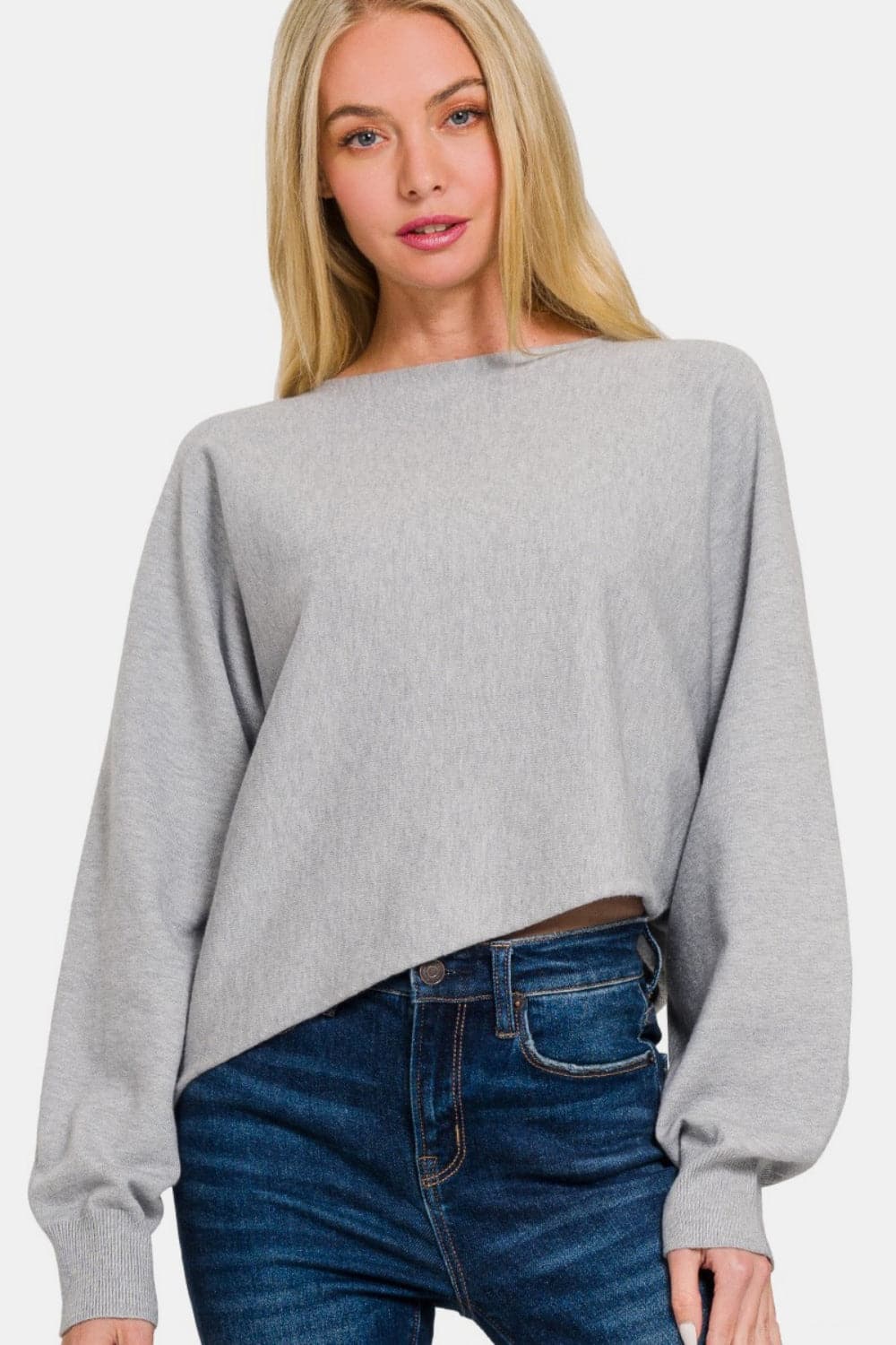 Chic asymmetric hem long sleeve sweater