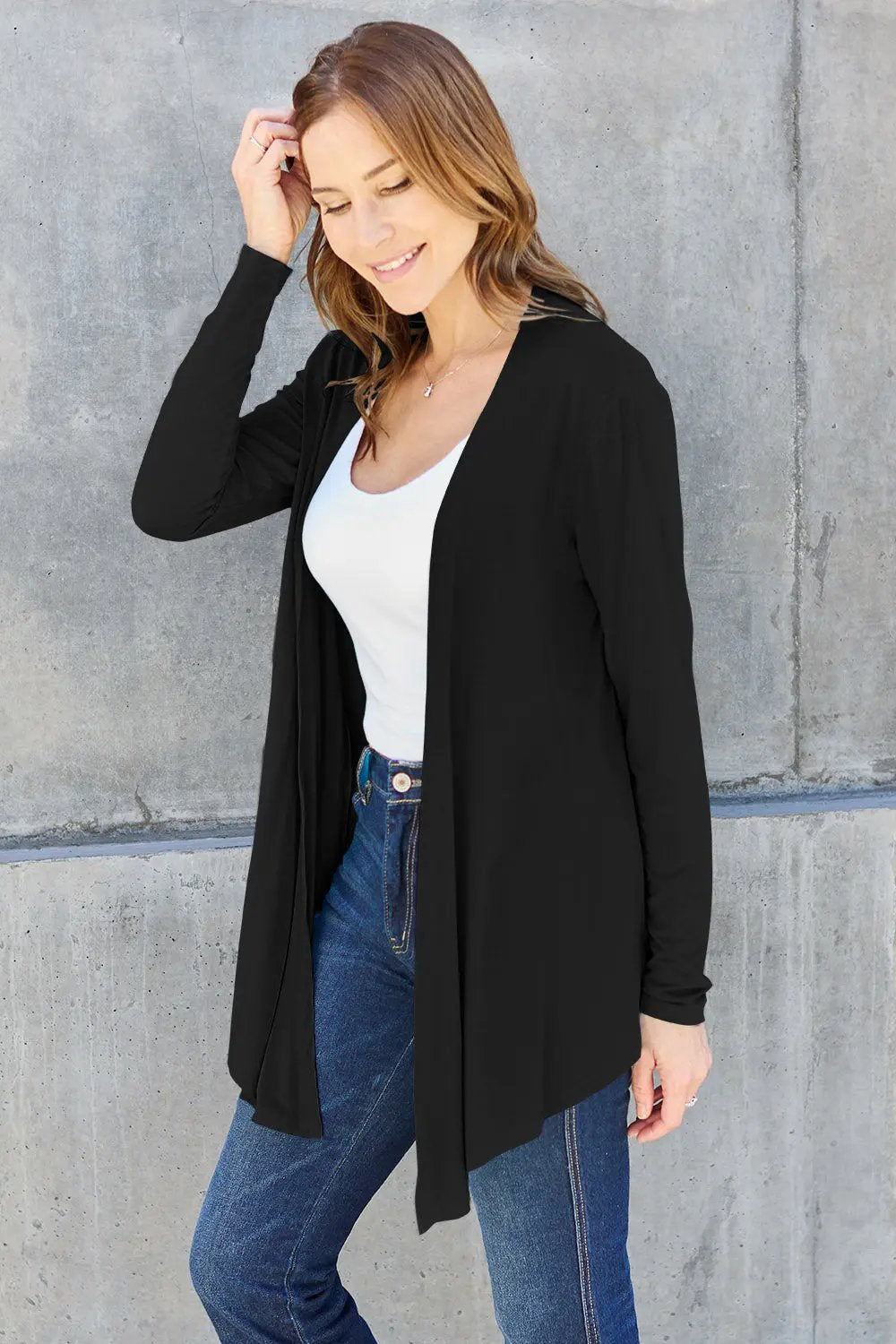 Basic Bae Full Size Open Front Long Sleeve Cardigan - Love Salve