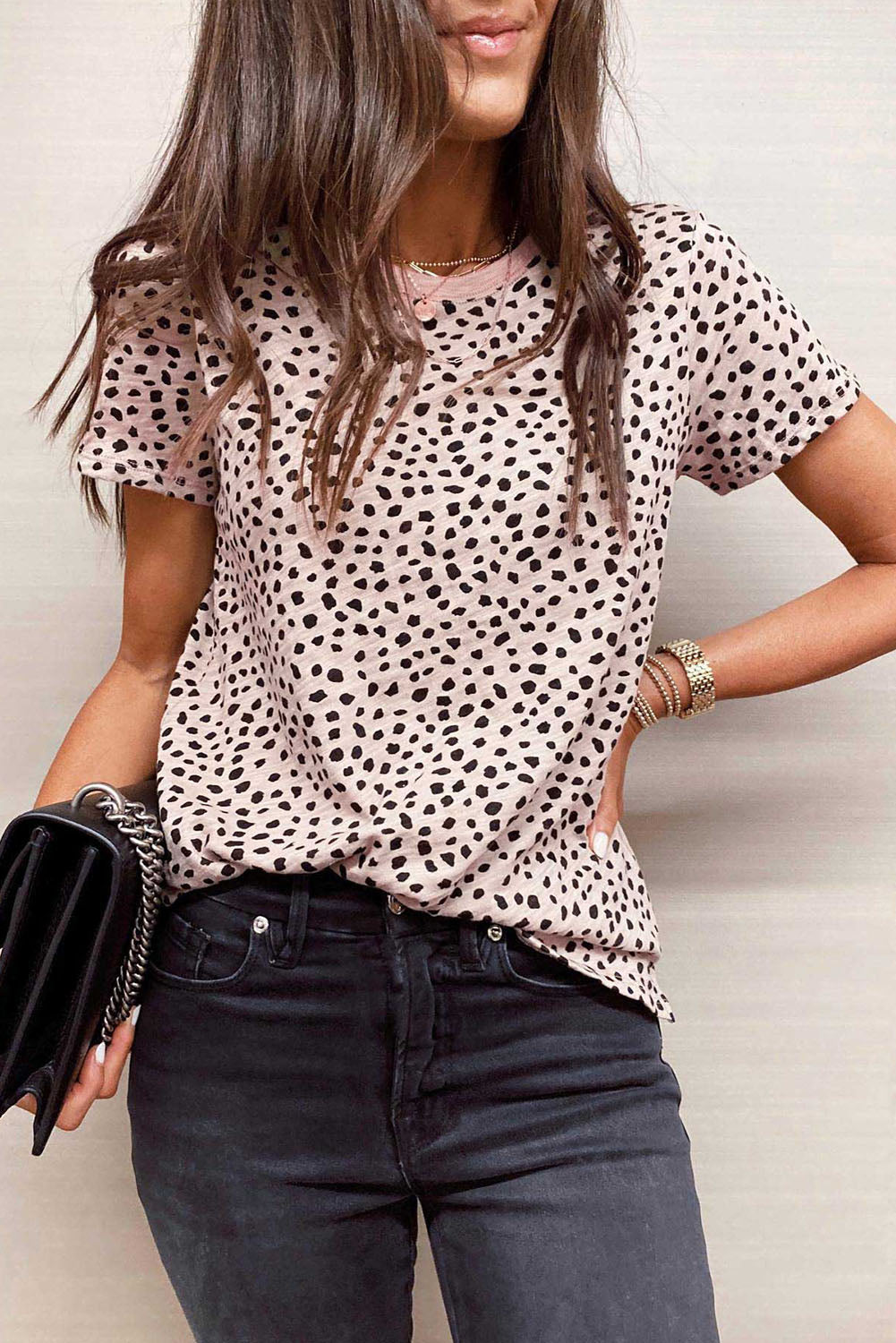 Apricot Cheetah Print Casual Crew Neck T Shirt - Main product image T Shirts by Divine Design4U