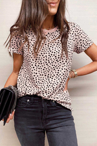 Apricot Cheetah Print Casual Crew Neck T Shirt - Main product image T Shirts by Divine Design4U