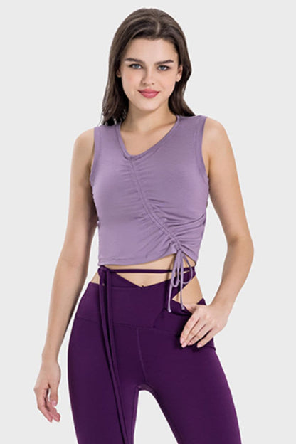 Drawstring Ruched Wide Strap Active Tank.