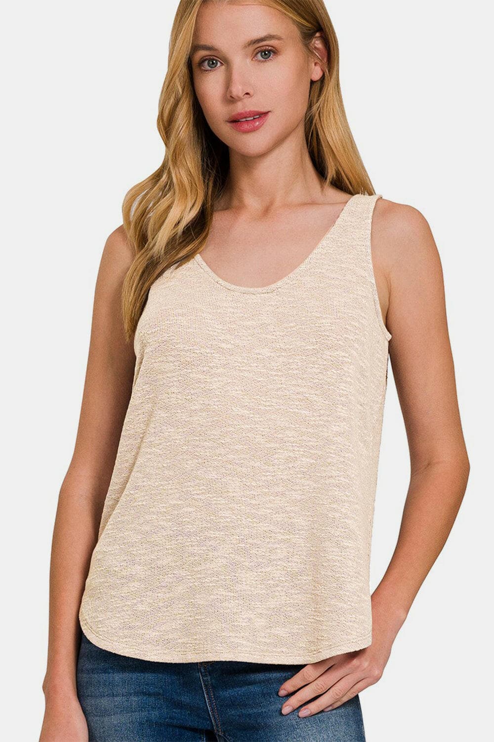 Zenana Curved Hem Round Neck Tank.