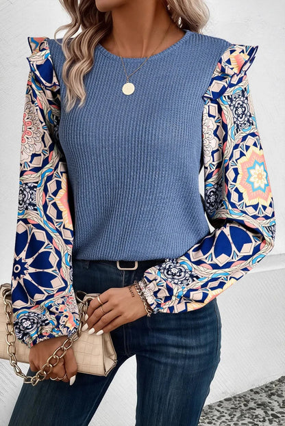 Sheer ruffled long sleeve top