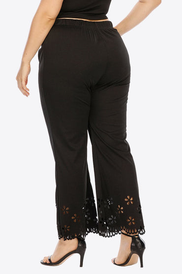 Plus Size Openwork Elastic Waist Pants.