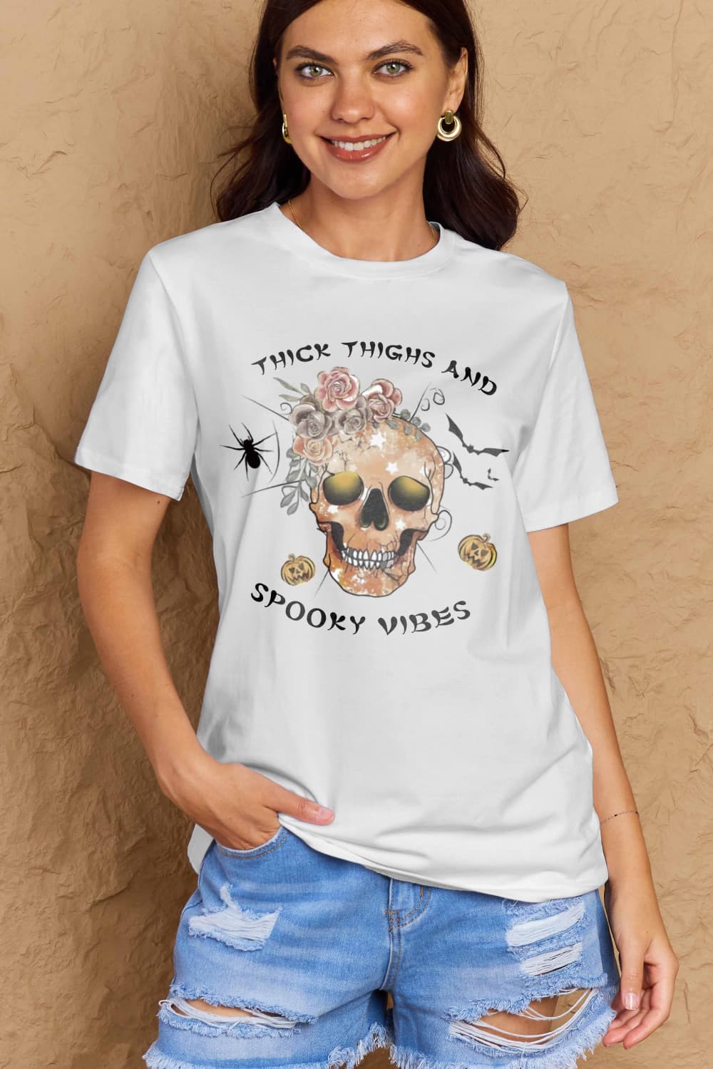 Thick thighs and spooky vibes graphic tee for casual comfort