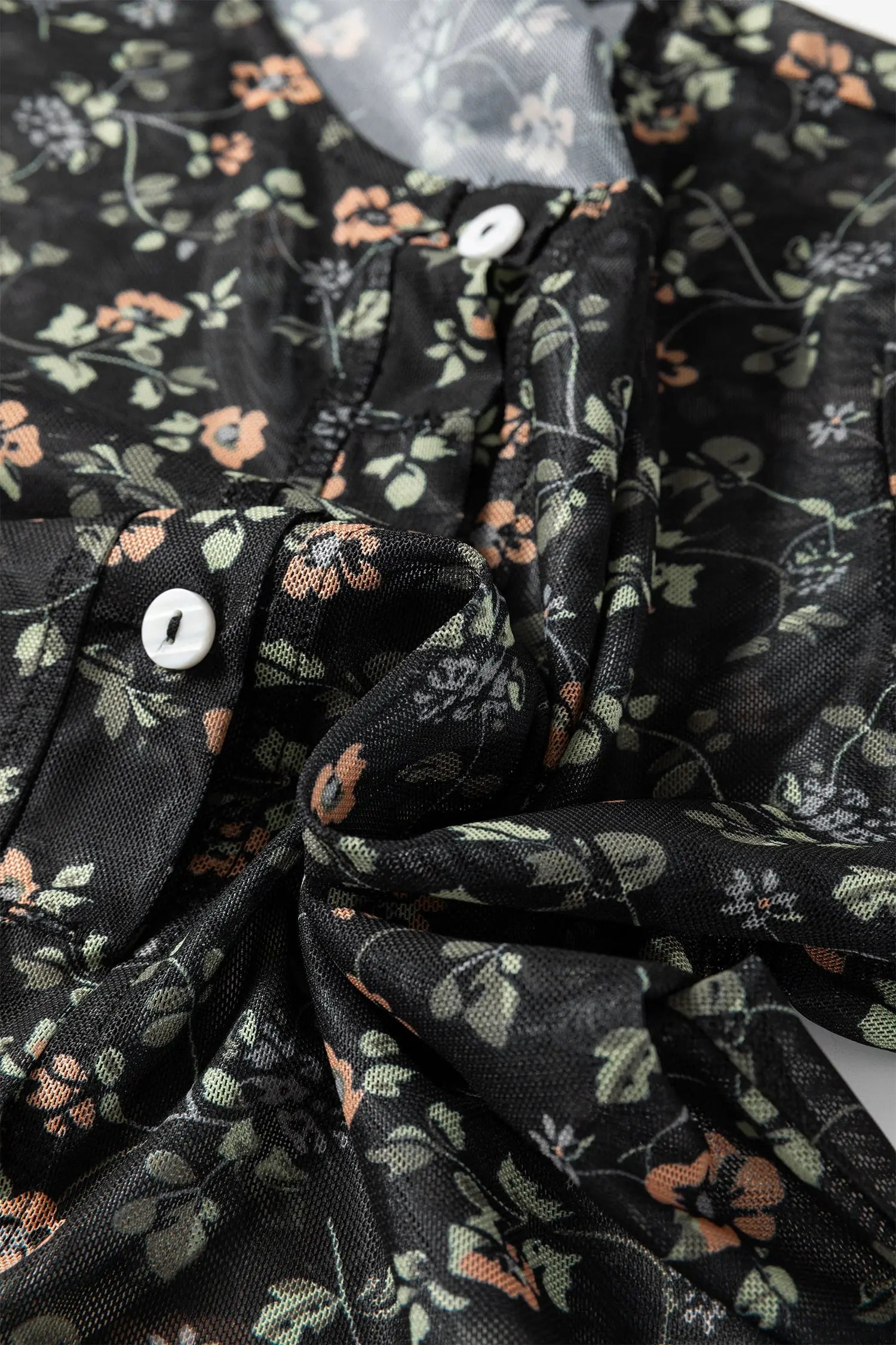 Black Floral Print Mesh Tank Cardigan Set 2pc Button Front Slim Dear-Lover Dropshipping