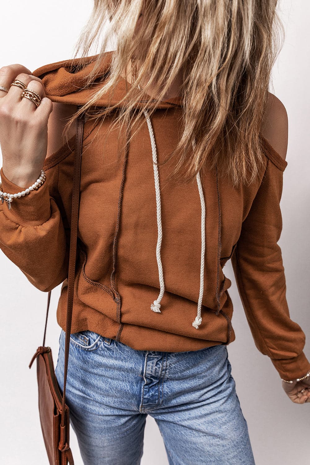 Cold Shoulder Long Sleeve Hoodie.