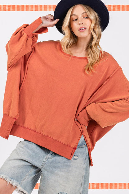 Mineral wash oversized sweatshirt with stylish side slits