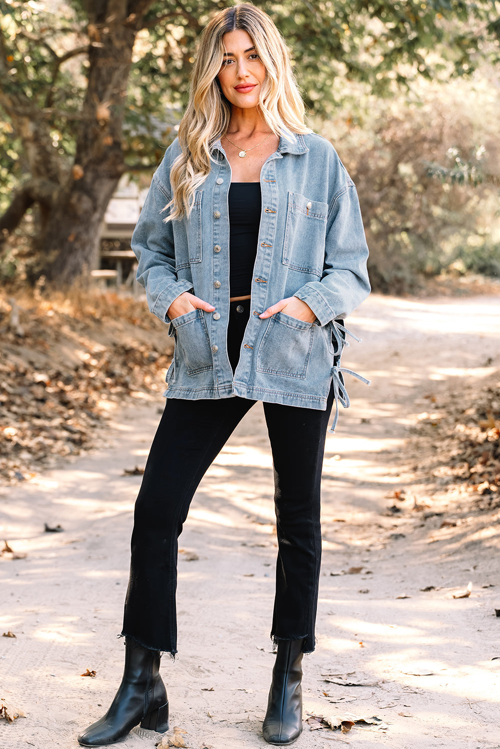 Dear-Lover Dropshipping Beau Blue Patchwork Pockets Side Tie Dear-Lover Dropshipping