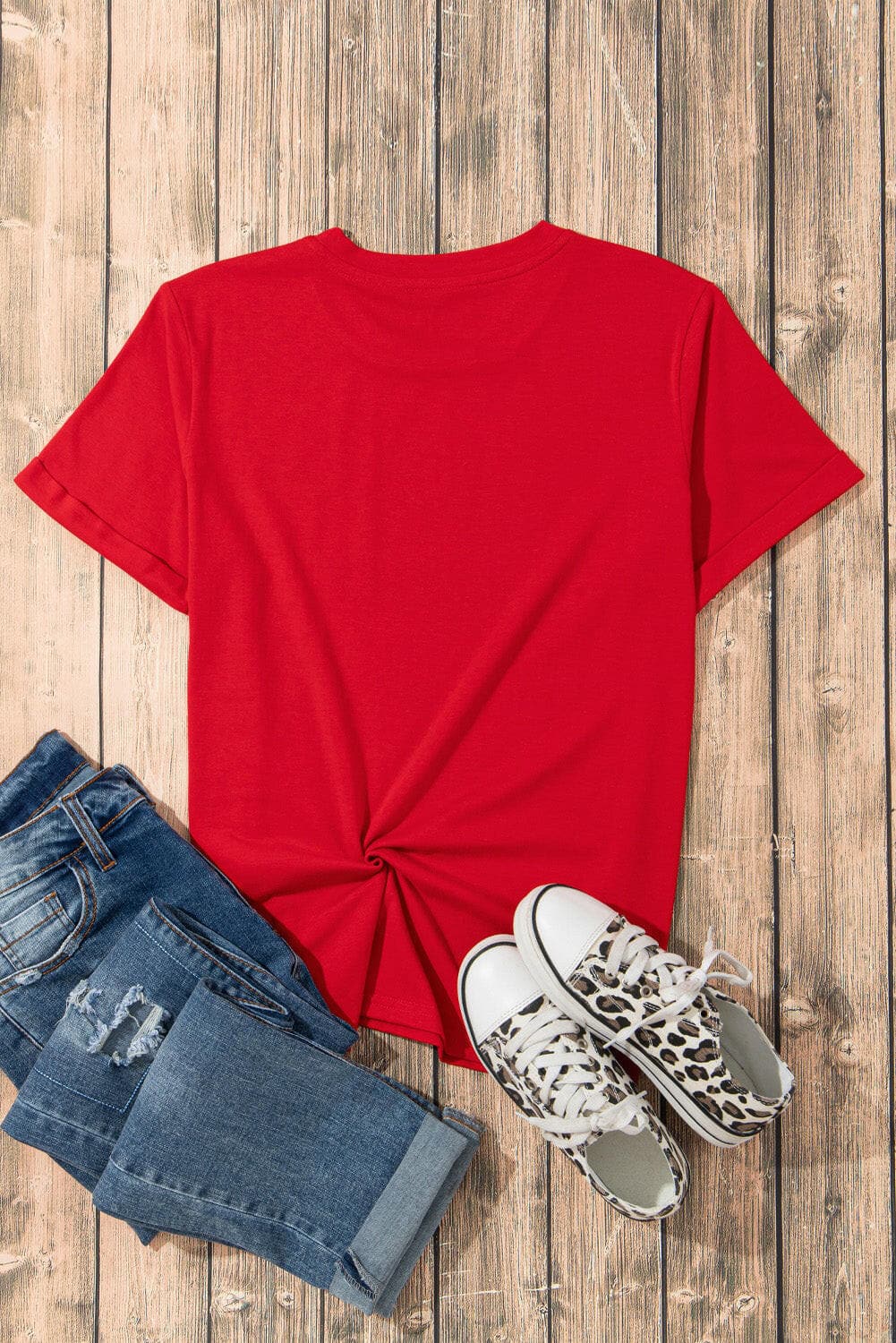 Heart Round Neck Short Sleeve T-Shirt.