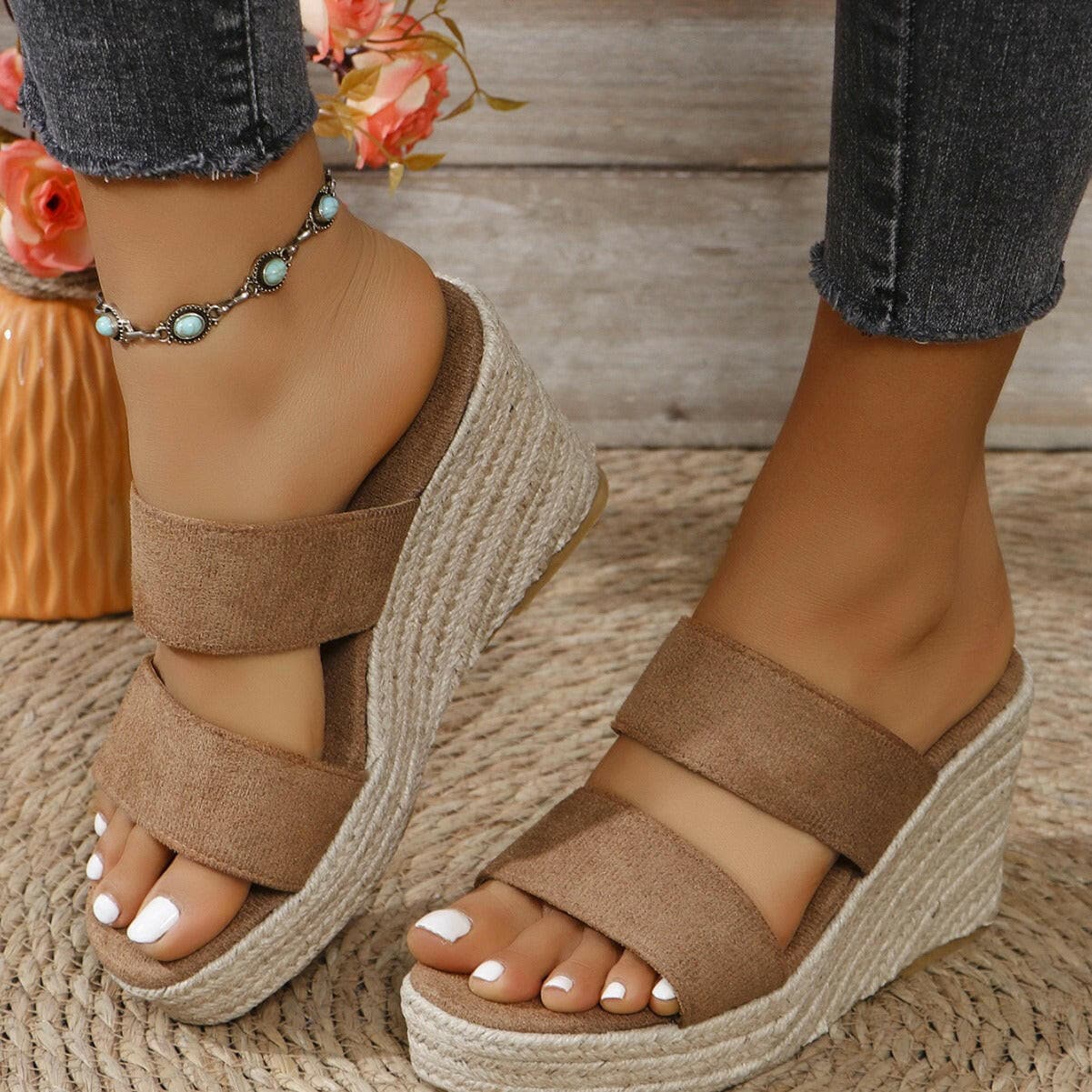 Open Toe Wedge Sandals.