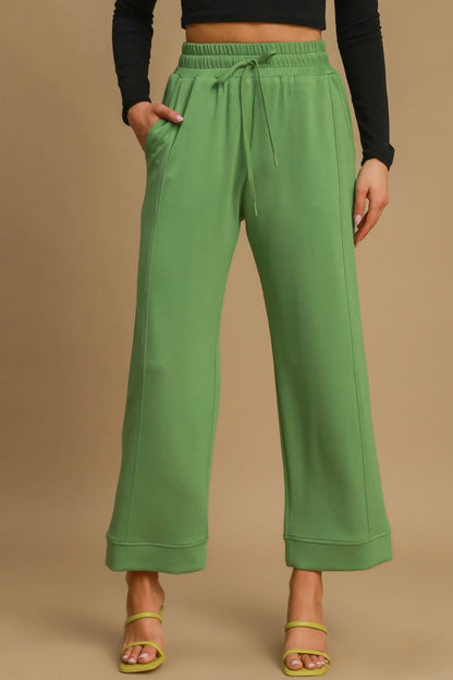 Chic Drawstring Wide Leg Trousers with Convenient Pockets