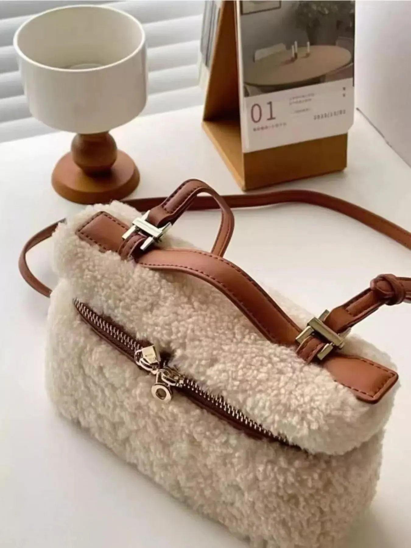 Lamb Wool Crossbody Bag Mini Plush Purse With Zipper Simply Love