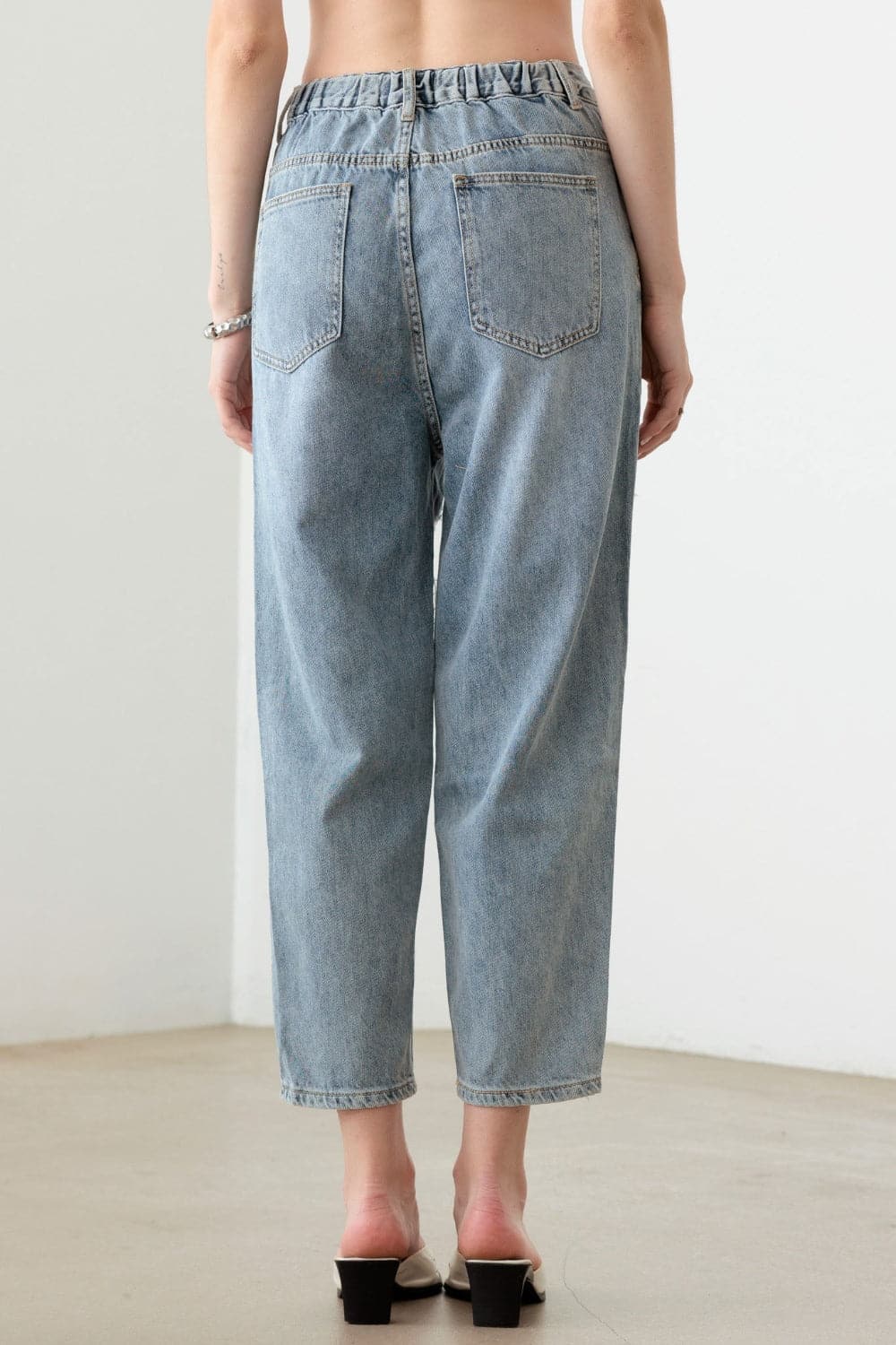 Litz La Washed Barrel Leg High Waist Distressed Jeans.