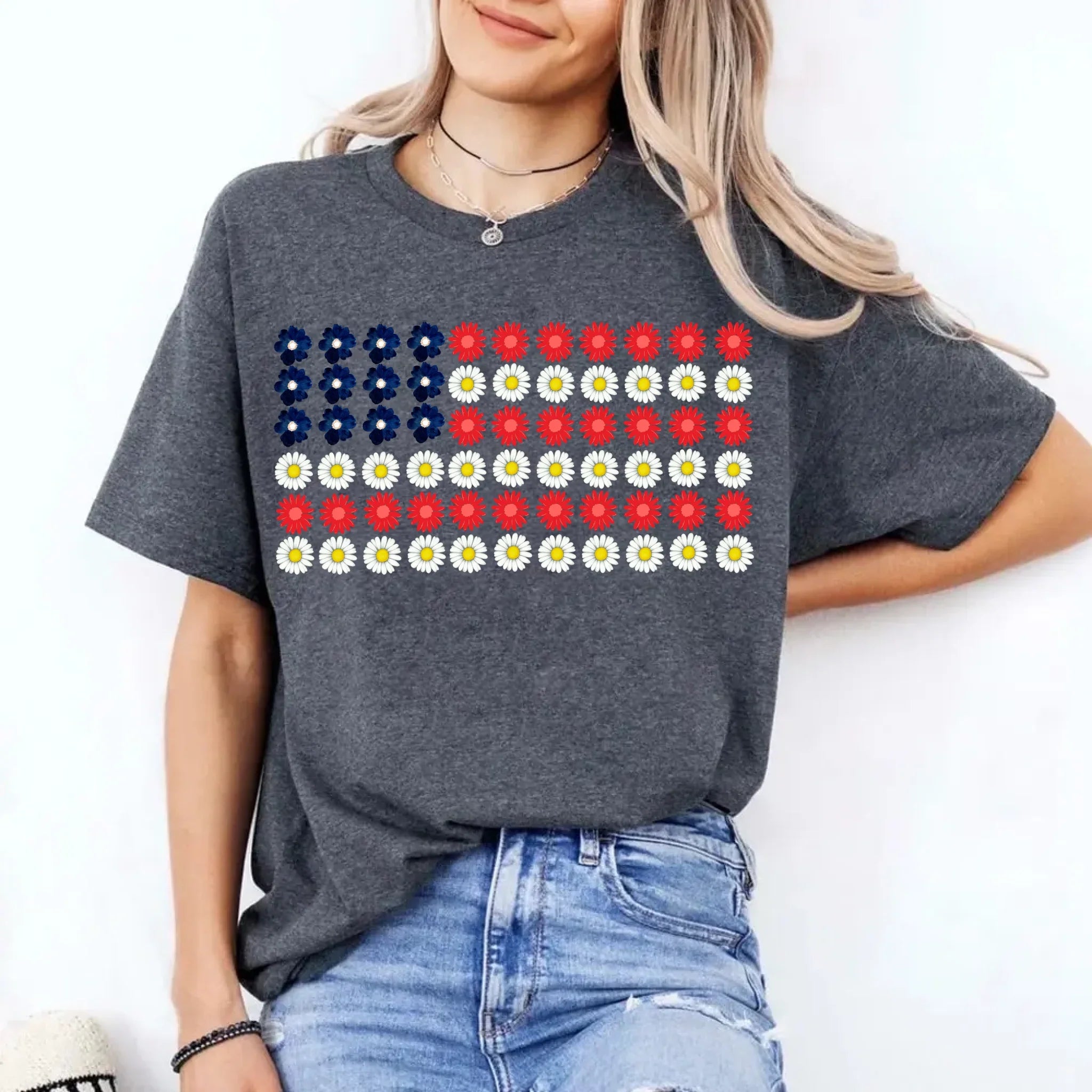 American Flag Daysies, Flowers Independence Day T-shirt - Product image 7 T-Shirts by Adorb.co