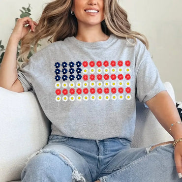 American Flag Daysies, Flowers Independence Day T-shirt - Product detail view T-Shirts by Adorb.co
