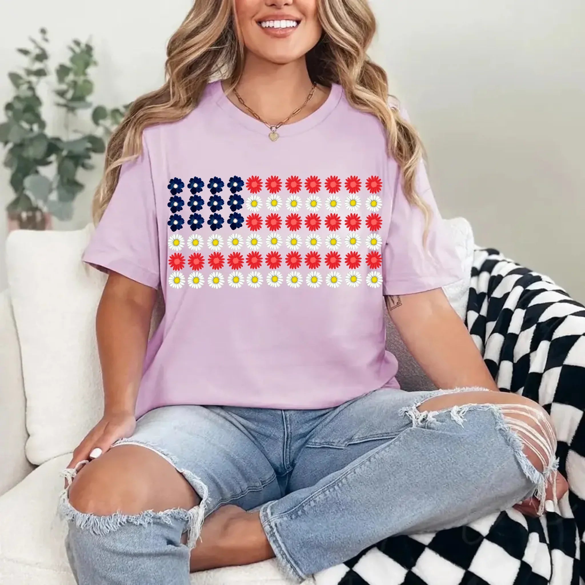 American Flag Daysies, Flowers Independence Day T-shirt - Product side view T-Shirts by Adorb.co