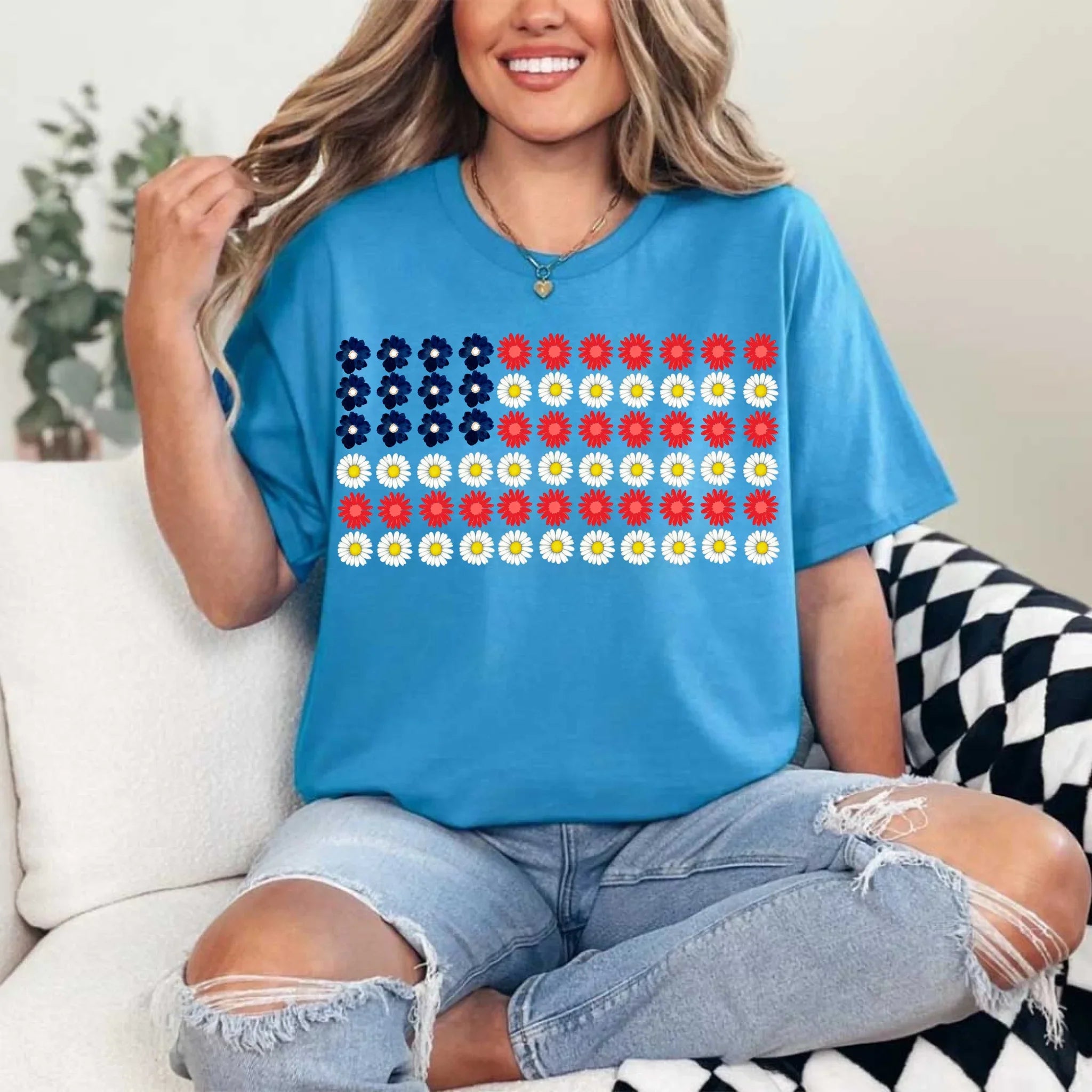 American Flag Daysies, Flowers Independence Day T-shirt - Product image 8 T-Shirts by Adorb.co