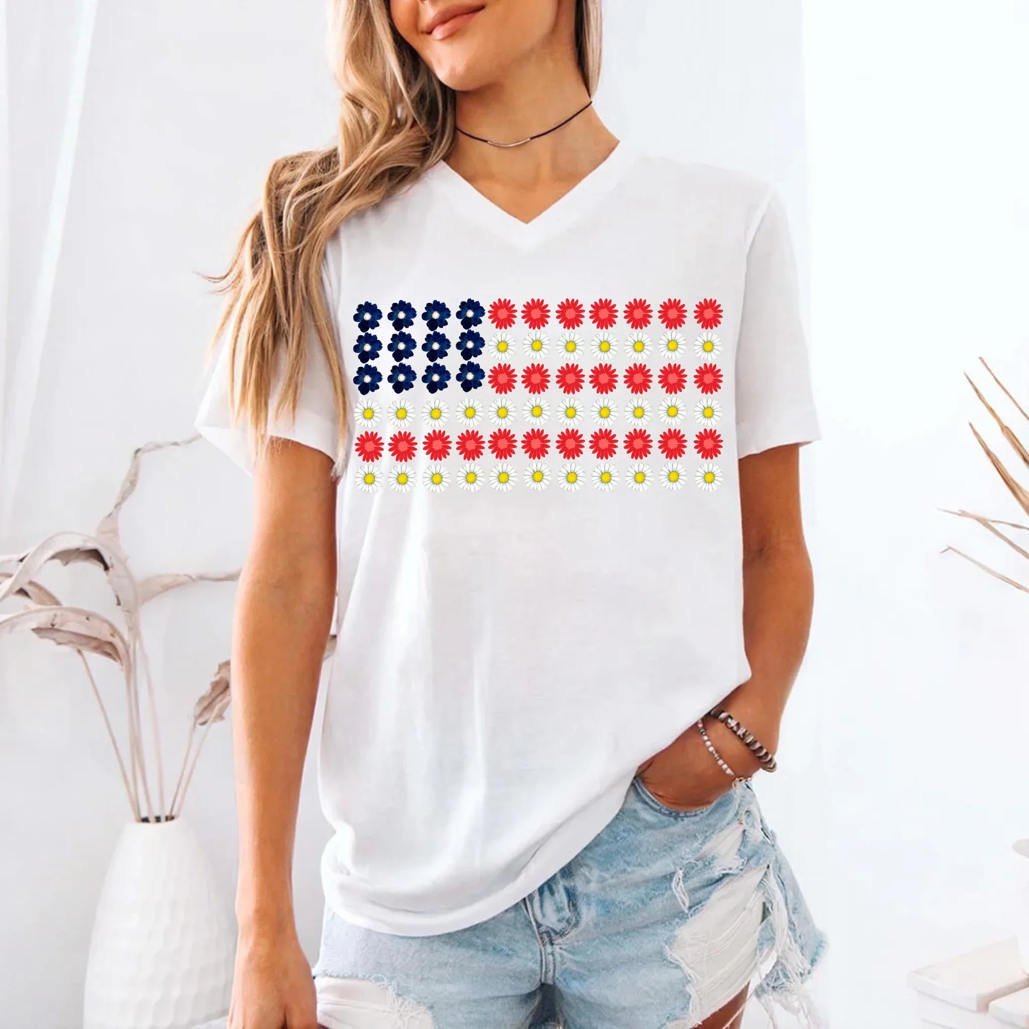American Flag Daysies, Flowers Independence Day T-shirt - Product image 11 T-Shirts by Adorb.co