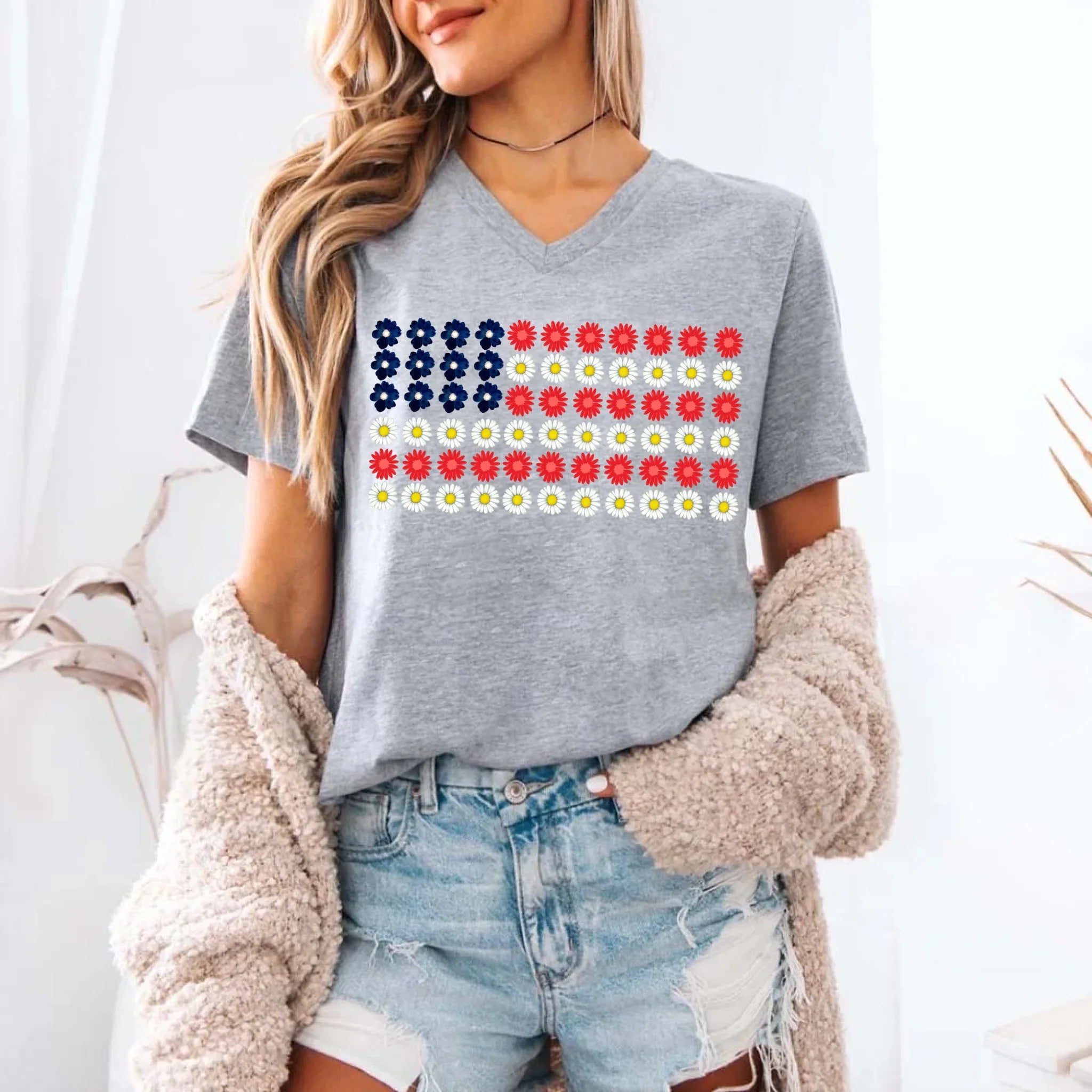 American Flag Daysies, Flowers Independence Day T-shirt - Product image 13 T-Shirts by Adorb.co