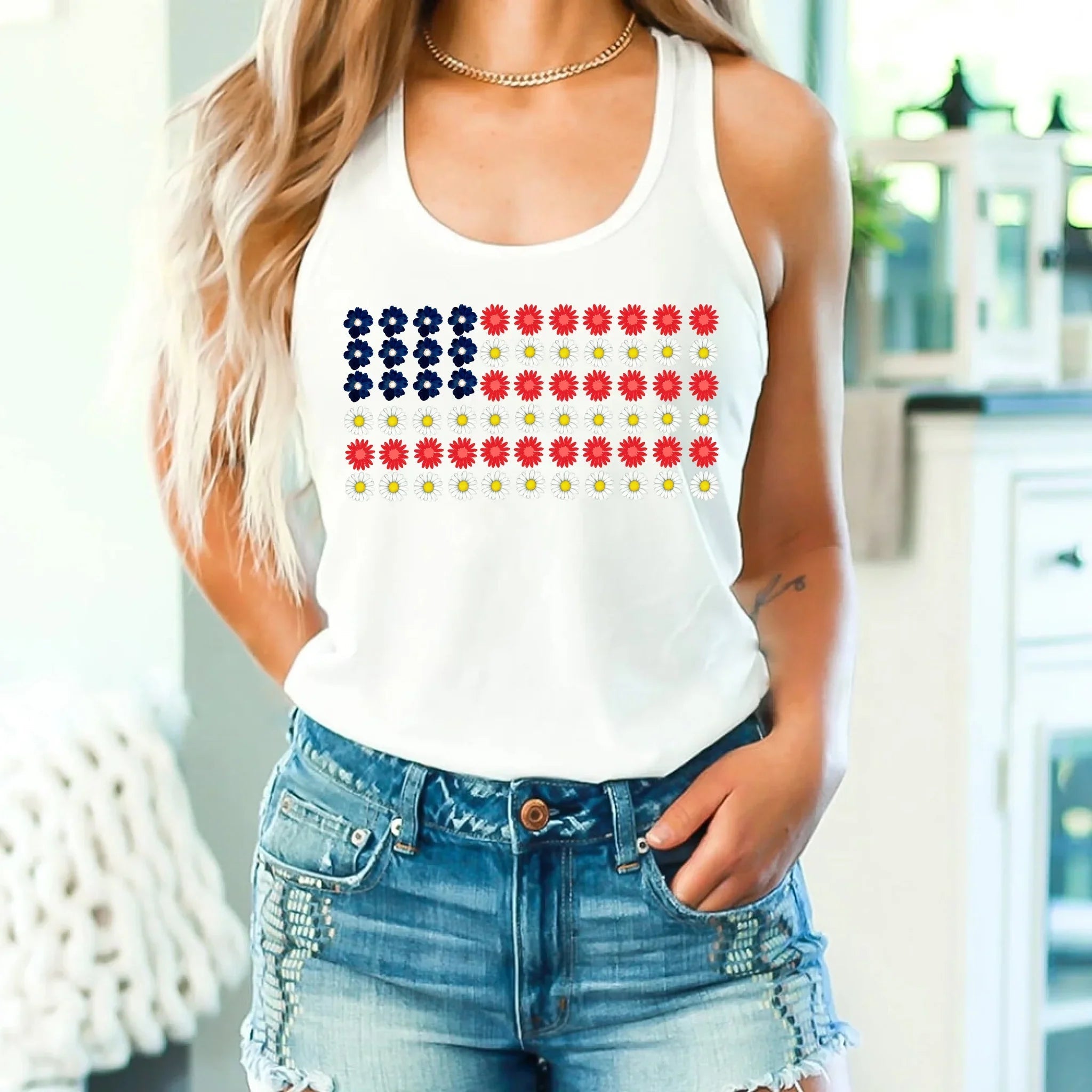 American Flag Daysies, Flowers Independence Day T-shirt Adorb.co