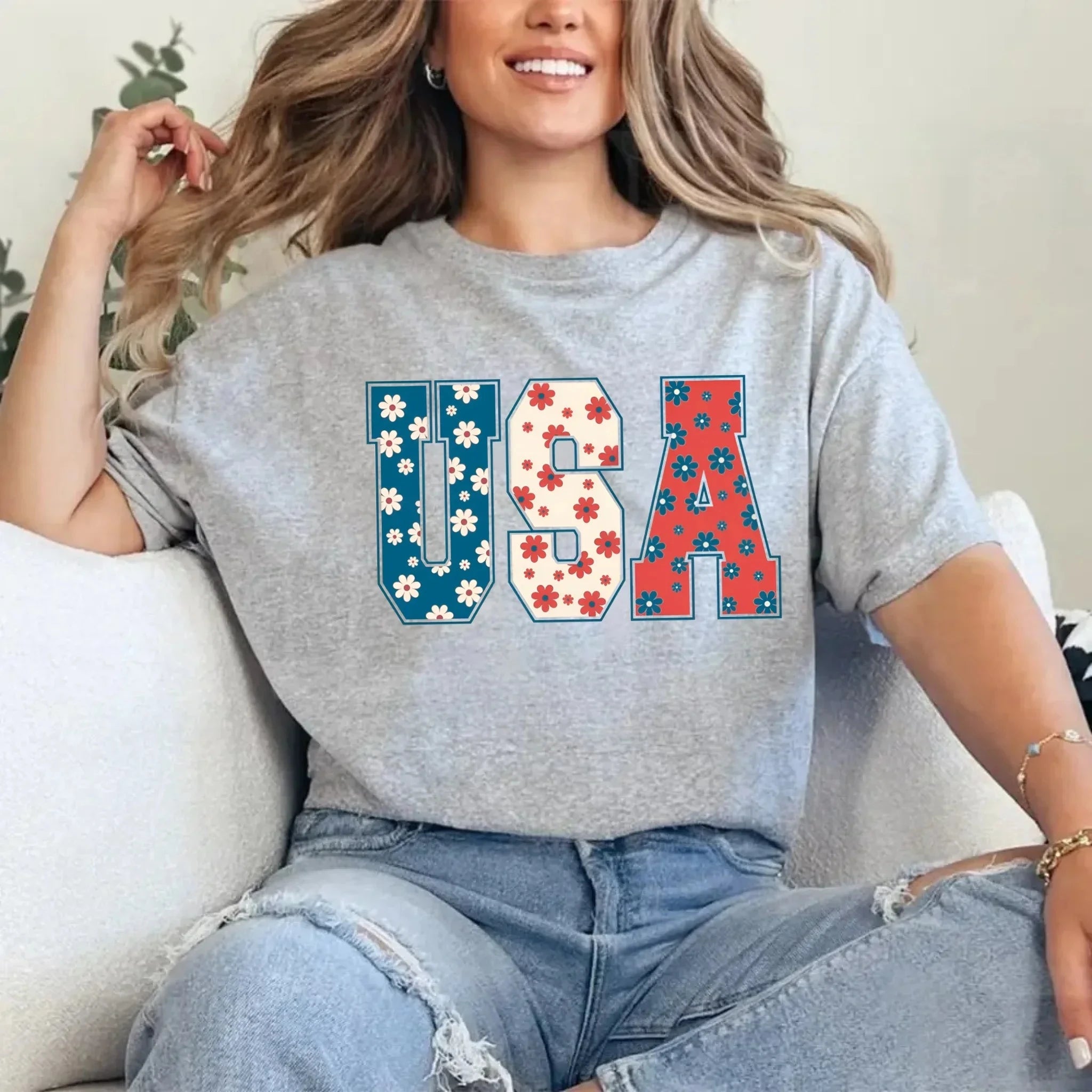 USA Floral T-Shirt - Independence Day Flowers Tees Adorb.co