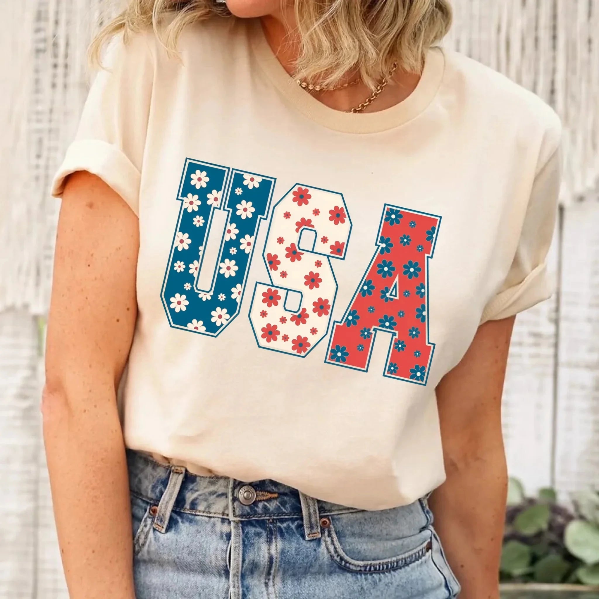USA Floral T-Shirt - Independence Day Flowers Tees Adorb.co