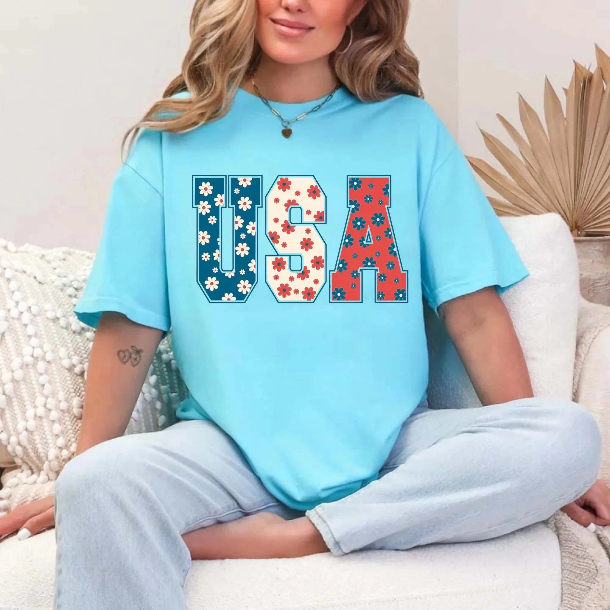 USA Floral T-Shirt - Independence Day Flowers Tees Adorb.co