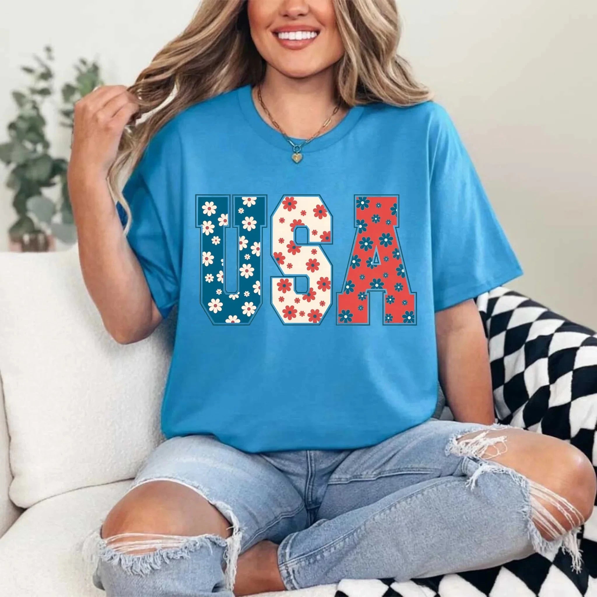 USA Floral T-Shirt - Independence Day Flowers Tees Adorb.co