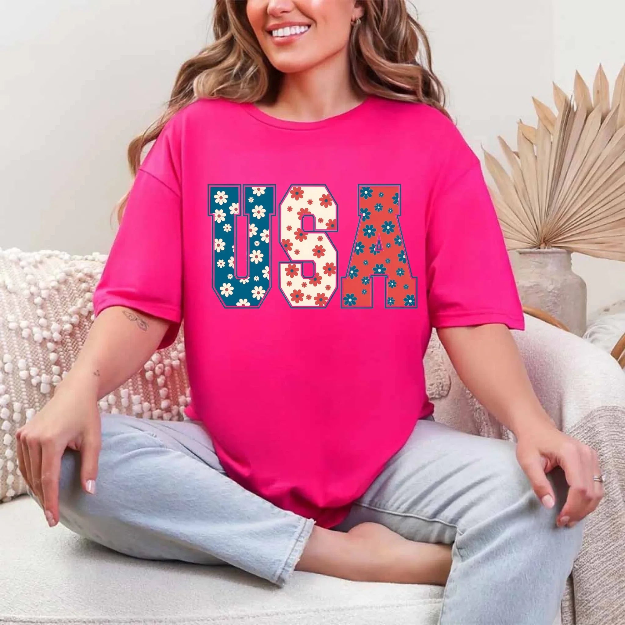 USA Floral T-Shirt - Independence Day Flowers Tees Adorb.co