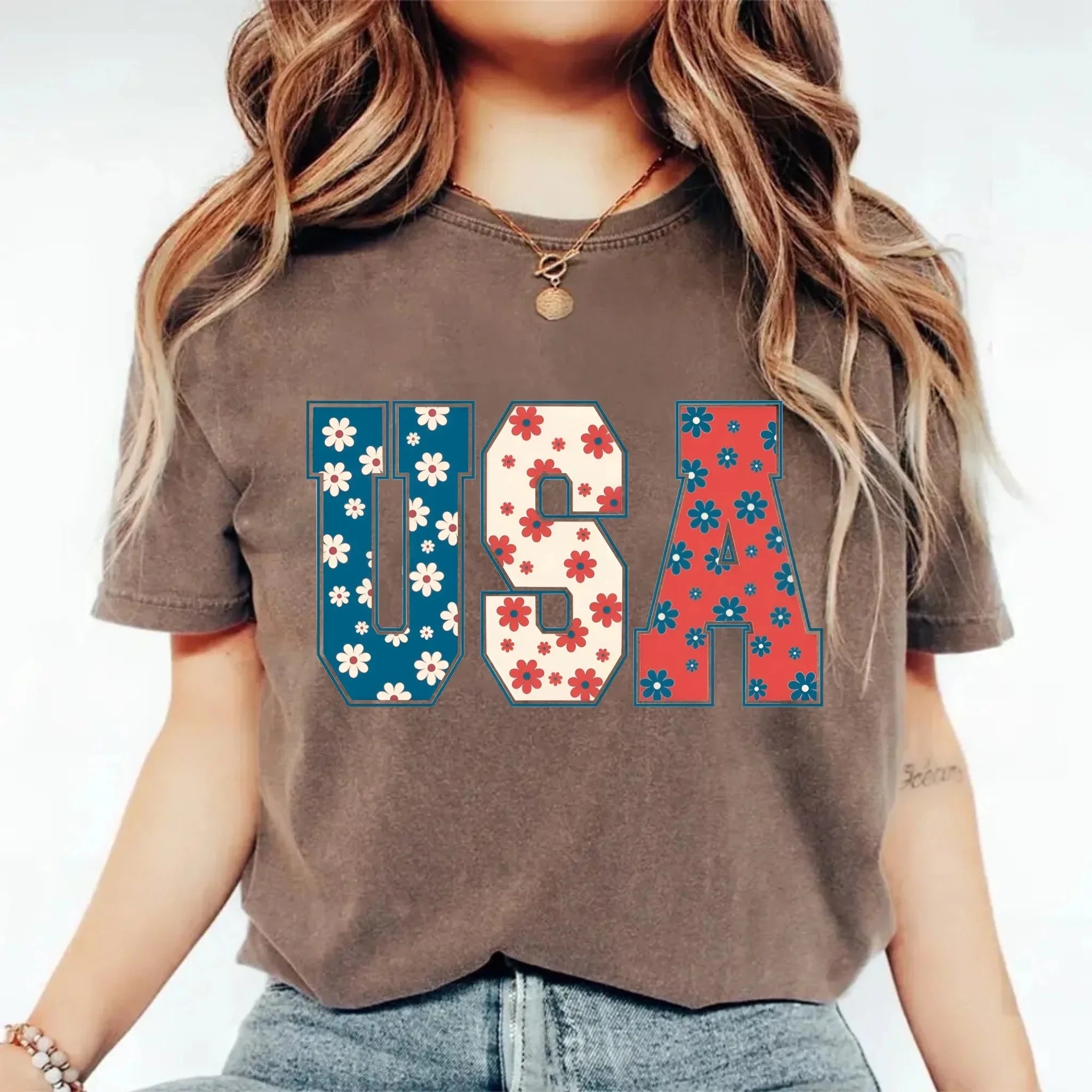 USA Floral T-Shirt - Independence Day Flowers Tees Adorb.co