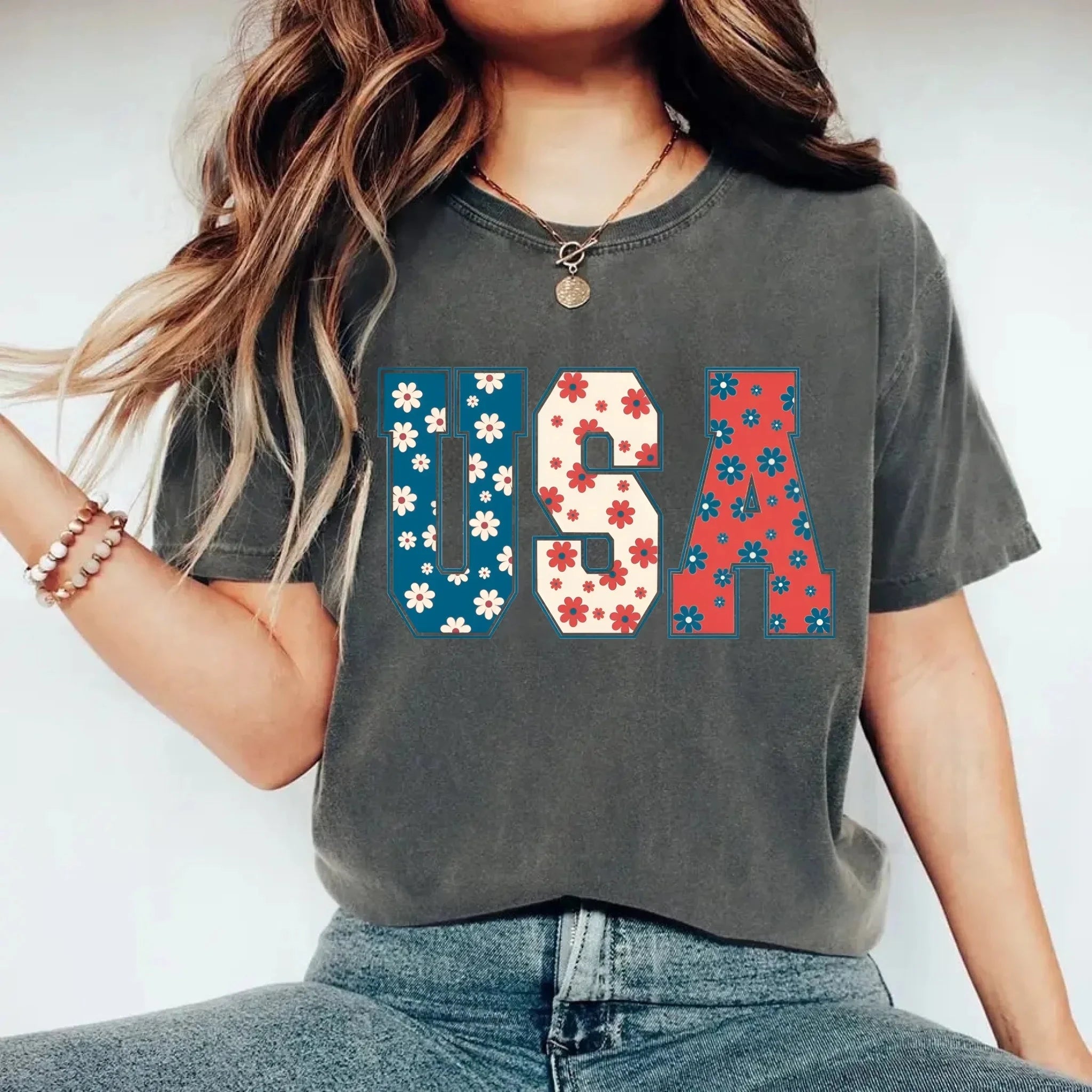 USA Floral T-Shirt - Independence Day Flowers Tees Adorb.co