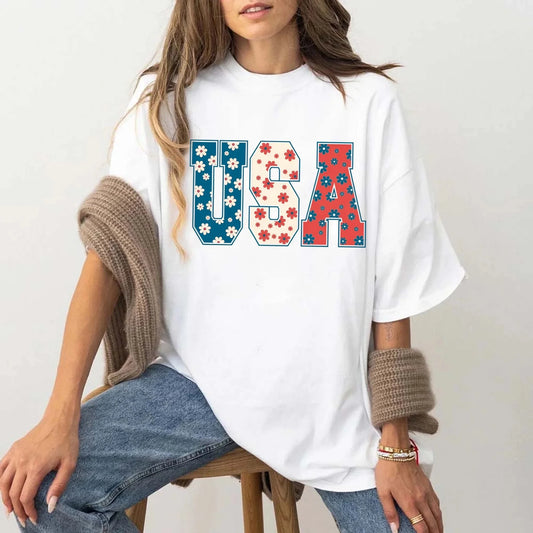 USA Floral T-Shirt - Independence Day Flowers Tees Adorb.co