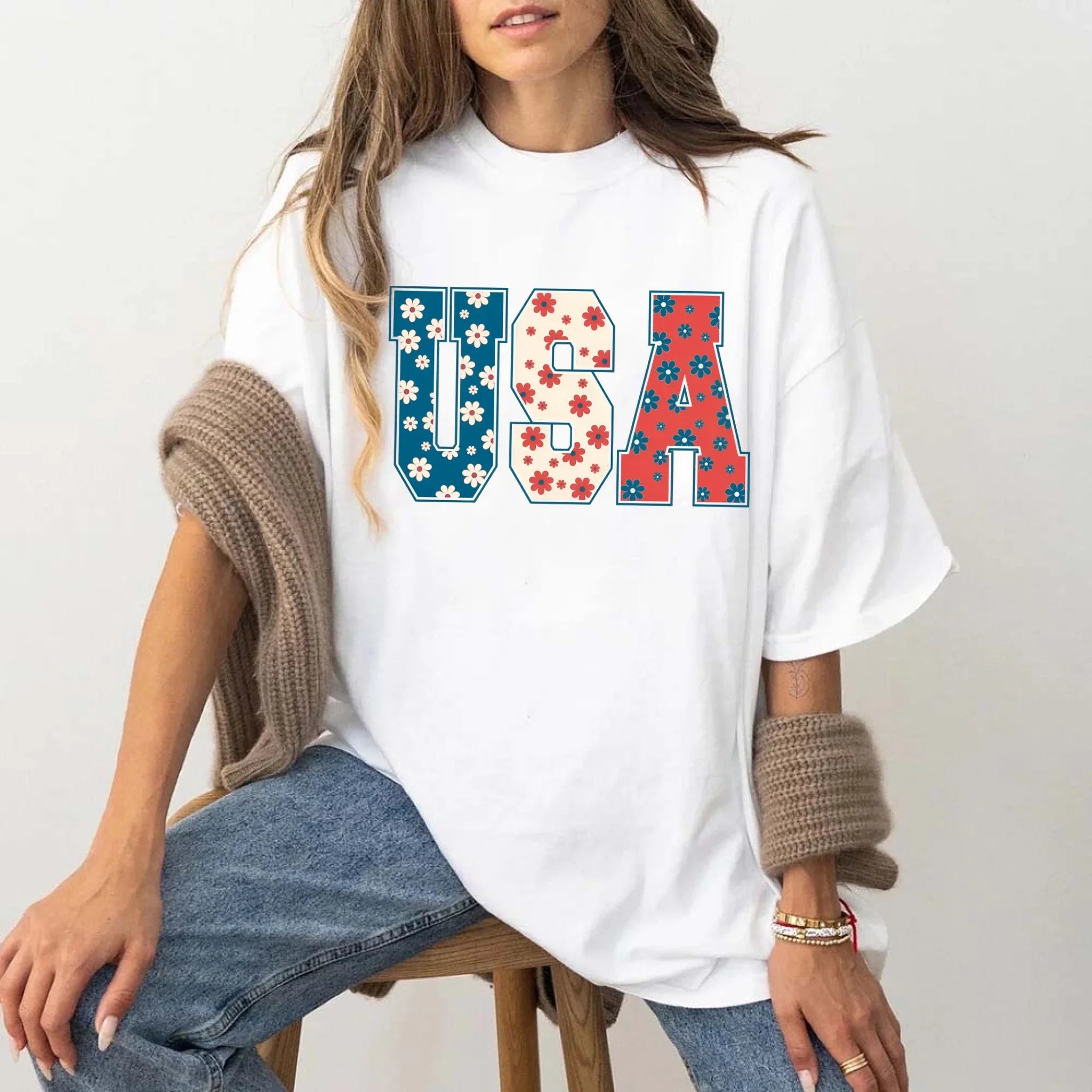 USA Floral T-Shirt - Independence Day Flowers Tees Adorb.co