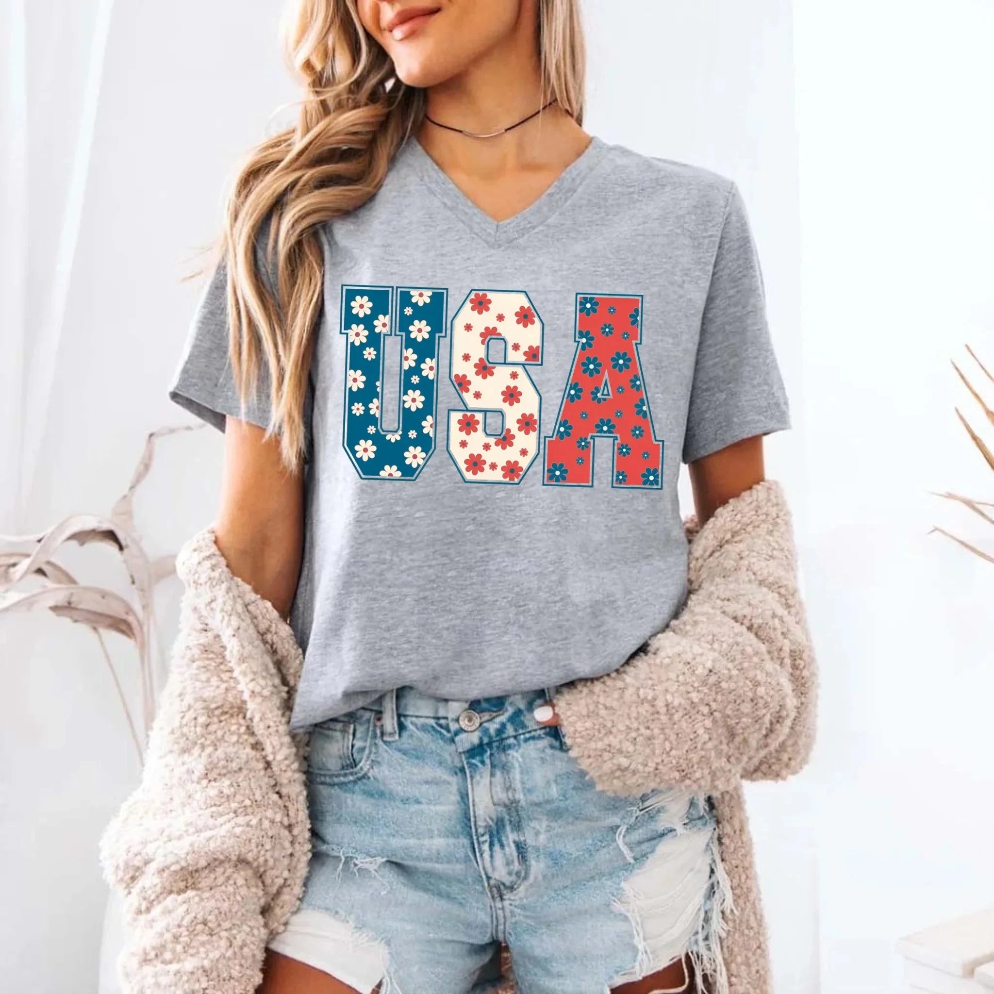 USA Floral T-Shirt - Independence Day Flowers Tees Adorb.co