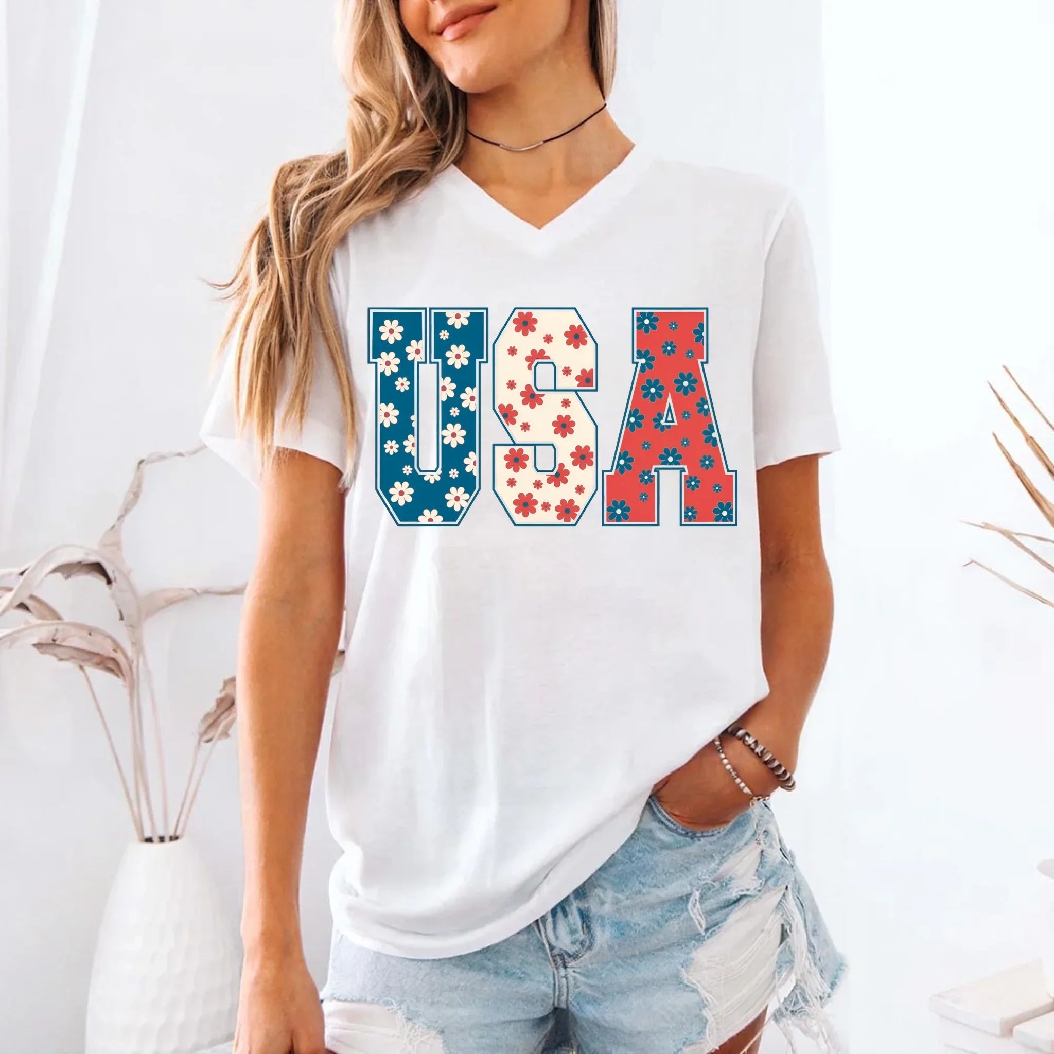USA Floral T-Shirt - Independence Day Flowers Tees Adorb.co