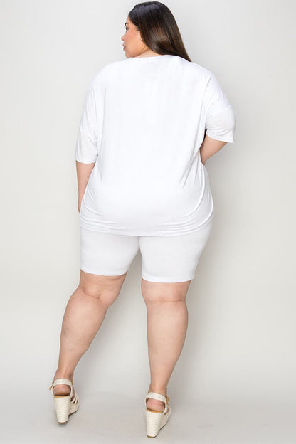 Basic Bae Bamboo Full Size  V-Neck Drop Shoulder T-Shirt and Shorts Set.