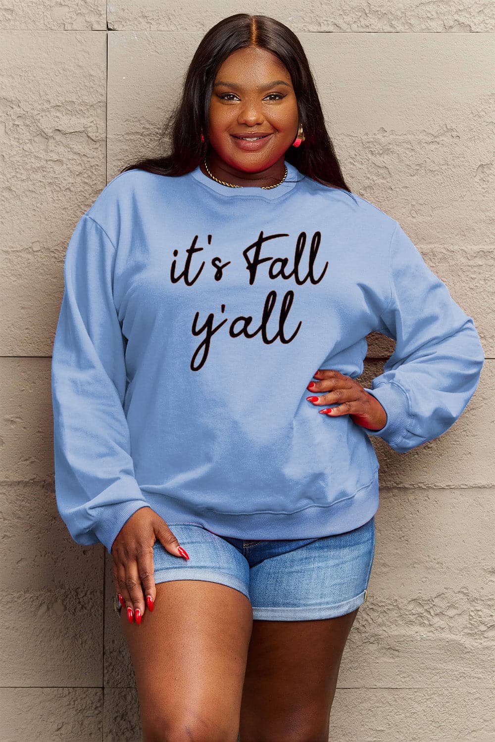 Simply Love Full Size IT'S FALL Y'ALL Graphic Sweatshirt.