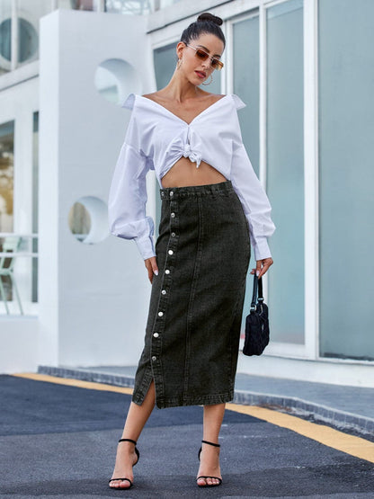 Button Down Denim Skirt.