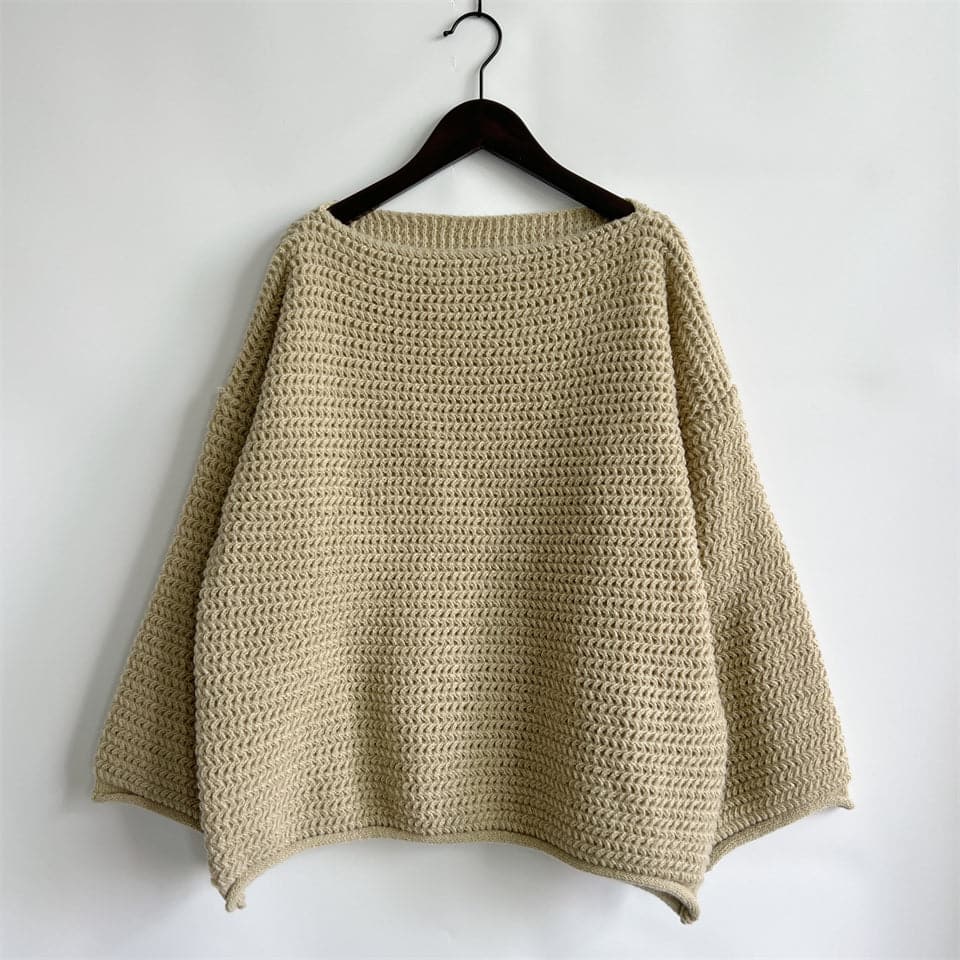 Openwork Boat Neck Long Sleeve Sweater.