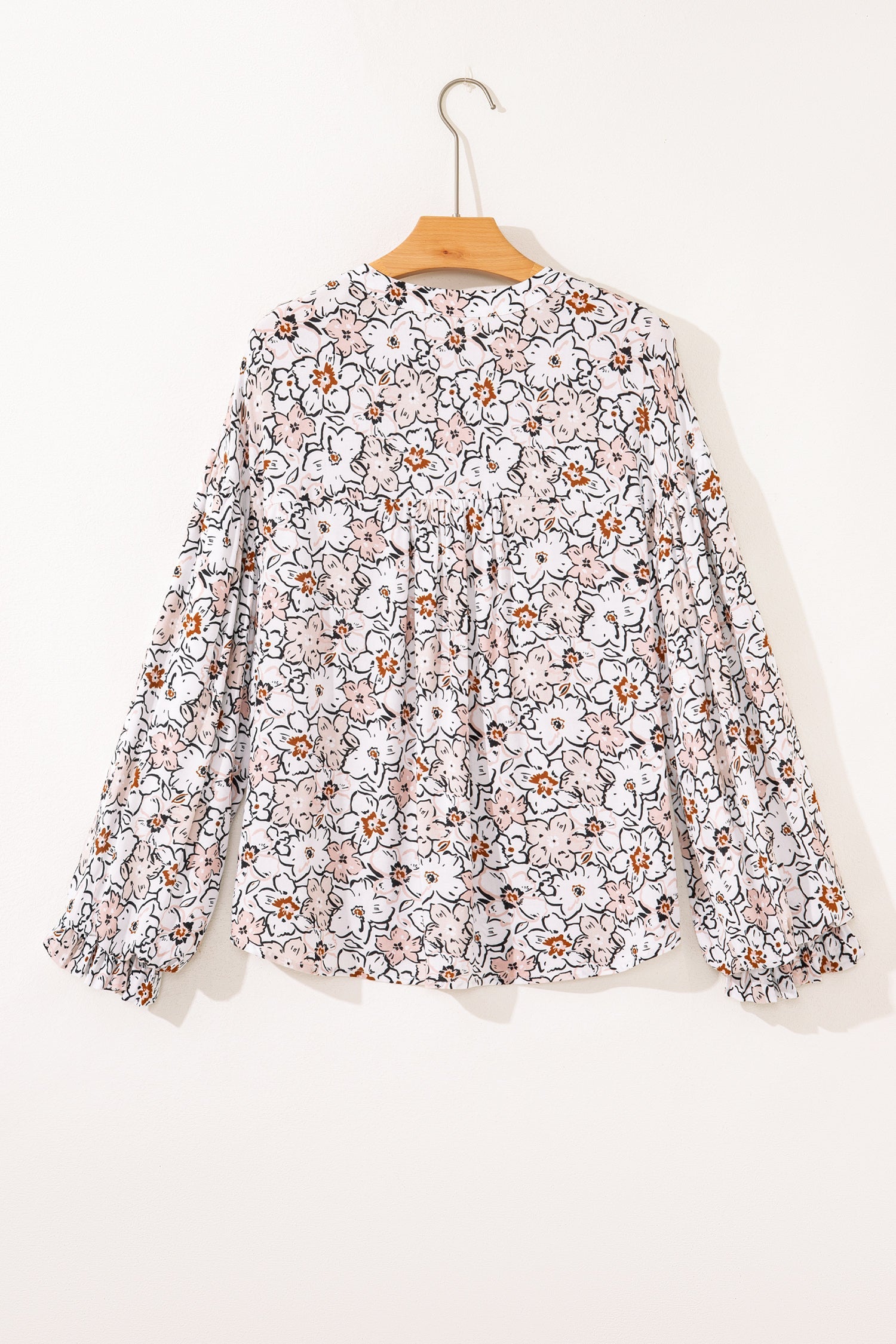 Khaki Floral Print Frilled Puff Sleeve Button Down Shirt For Women Dear-Lover Dropshipping