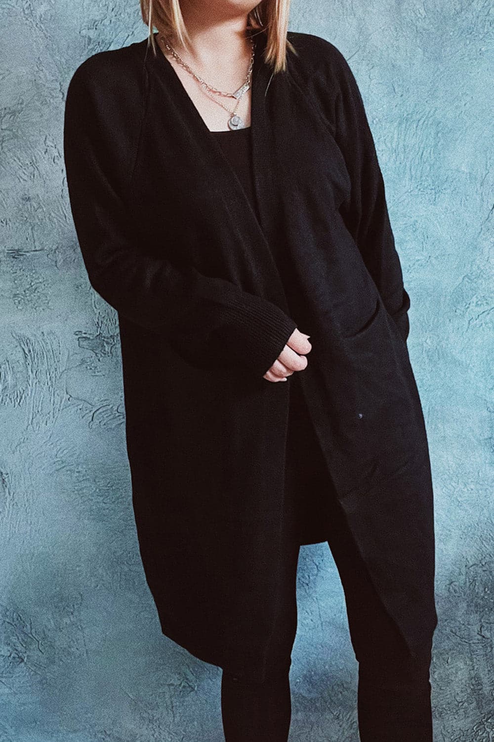 Open Front Longline Cardigan with Pockets.