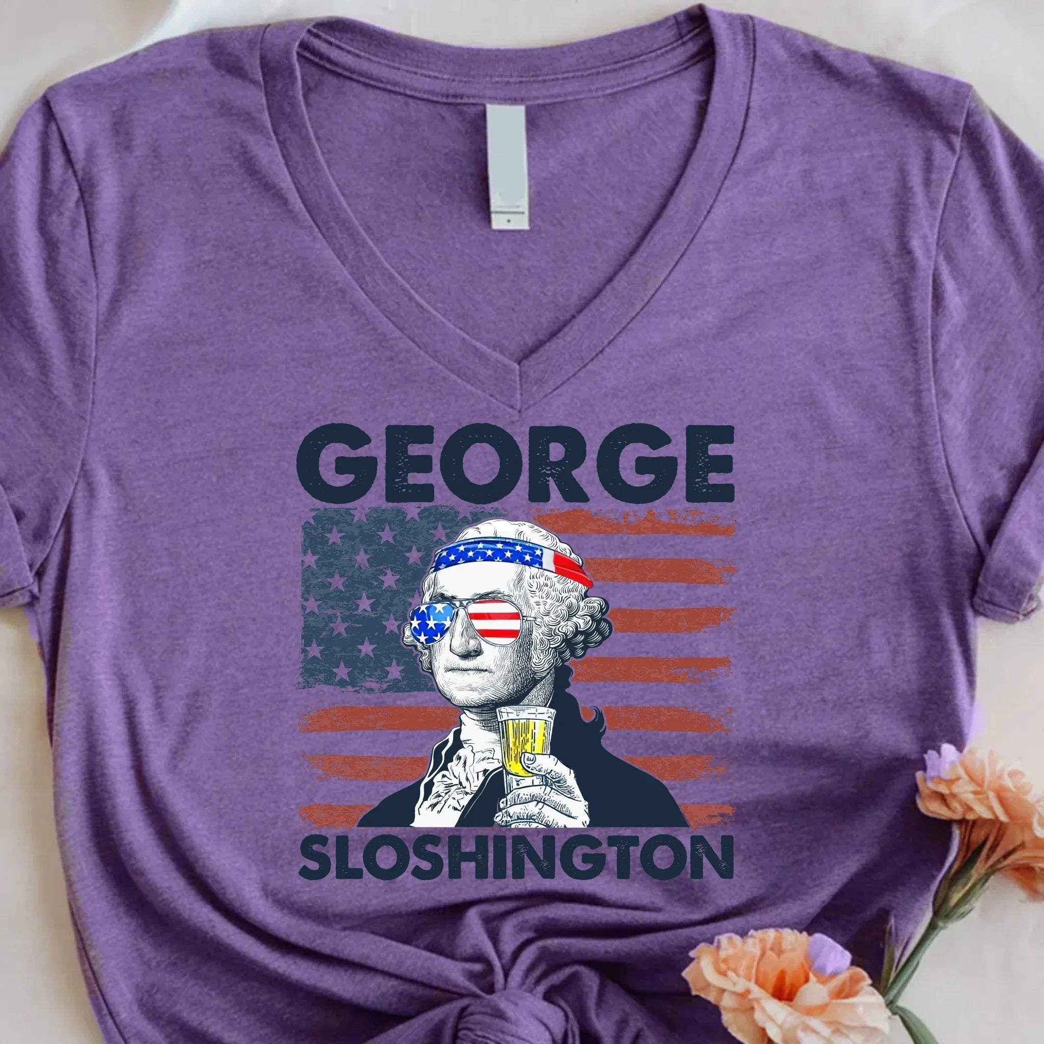George Sloshington 4th of July Unisex V-Neck Shirt – Washington Drinking Party Tee Adorb.co