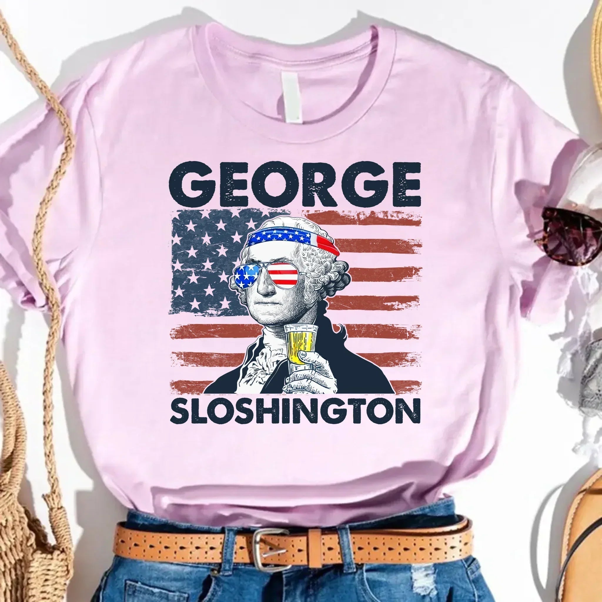 Adorb.co George Sloshington 4th of July Shirt's collar detail, showing the quality stitching and comfortable construction.